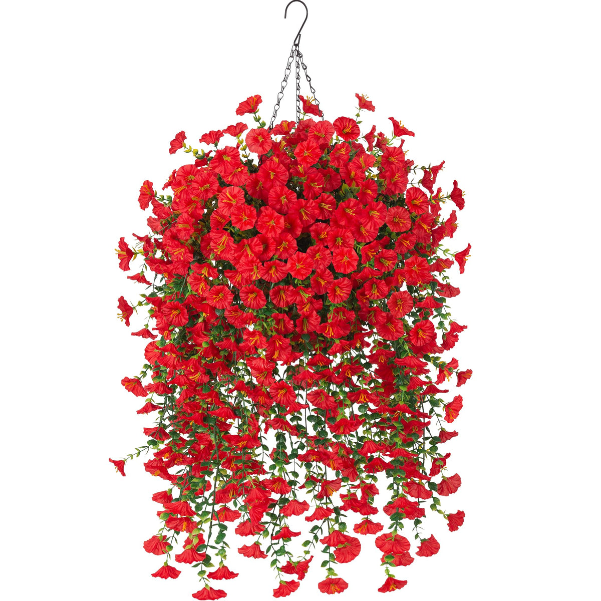 Artificial Flowers with Hanging Basket, Outdoor Faux Plants UV Resistant