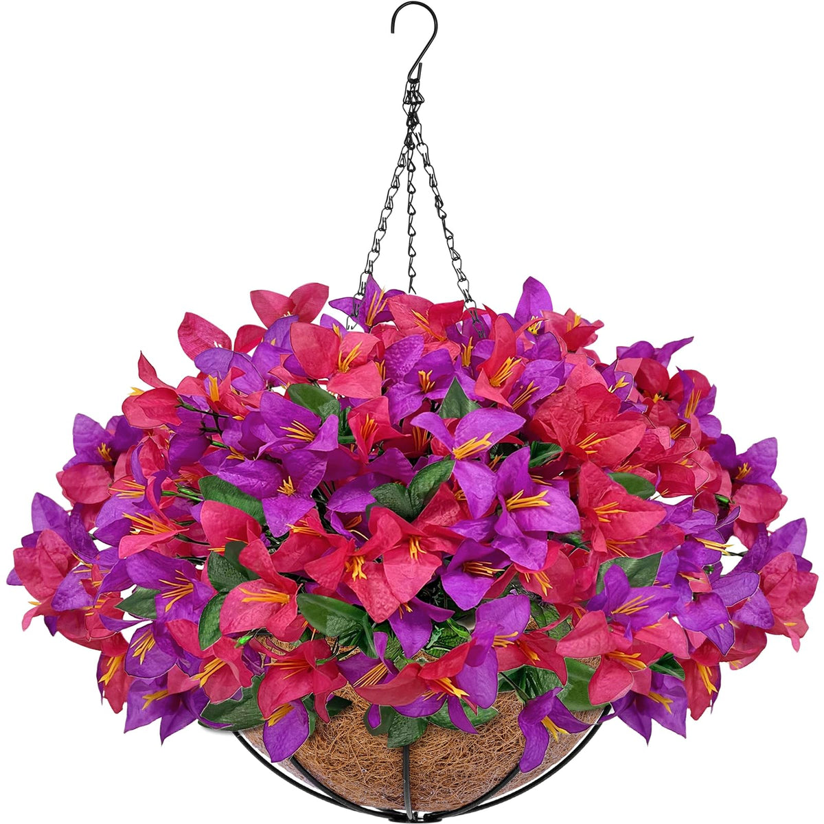 Artificial Hanging Flowers Plants Baskets Outdoor Outside Decoration, Pansies UV Resistant Waterproof Spring Fake Silk Flowers Faux Hanging Planters for Porch Patio Balcony Yard Home Decor