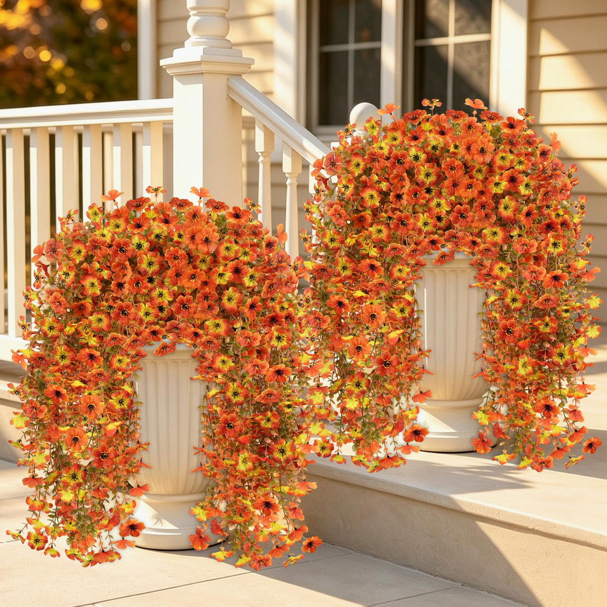 8PCS Artificial Fall Hanging Flowers for Outdoor Realistic hanging Mums