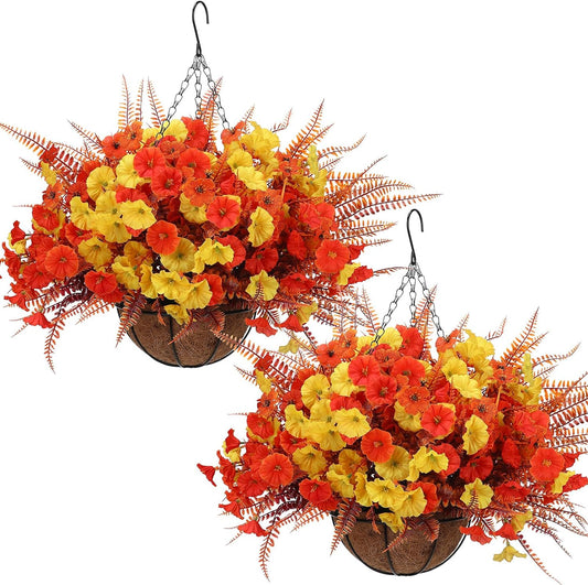 Thiccywoov 2 Pack Fall Flower Hanging Baskets, Morning Glory, Autumn Color