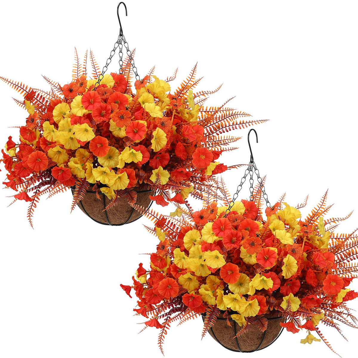 Thiccywoov 2 Pack Fall Flower Hanging Baskets, Morning Glory, Autumn Color