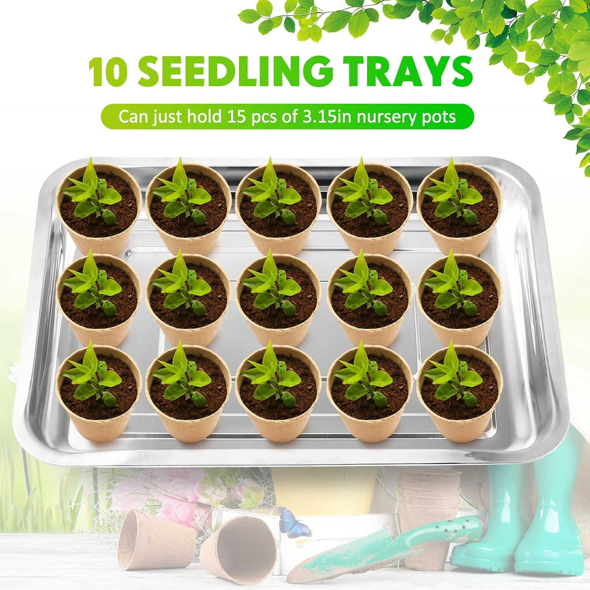 FillTouch 10 Pcs Stainless Steel Seed Starter Tray, 15.8 x 11.8 x 1.4 Inch