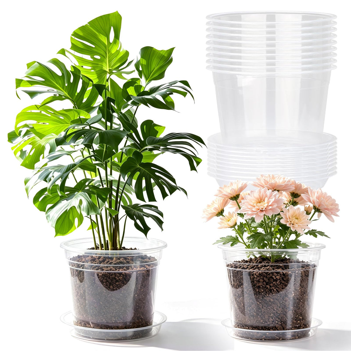 7/6/5/4 Inch Clear Nursery Pots with Drainage Hole 20Pcs,Plastic Plant Pot