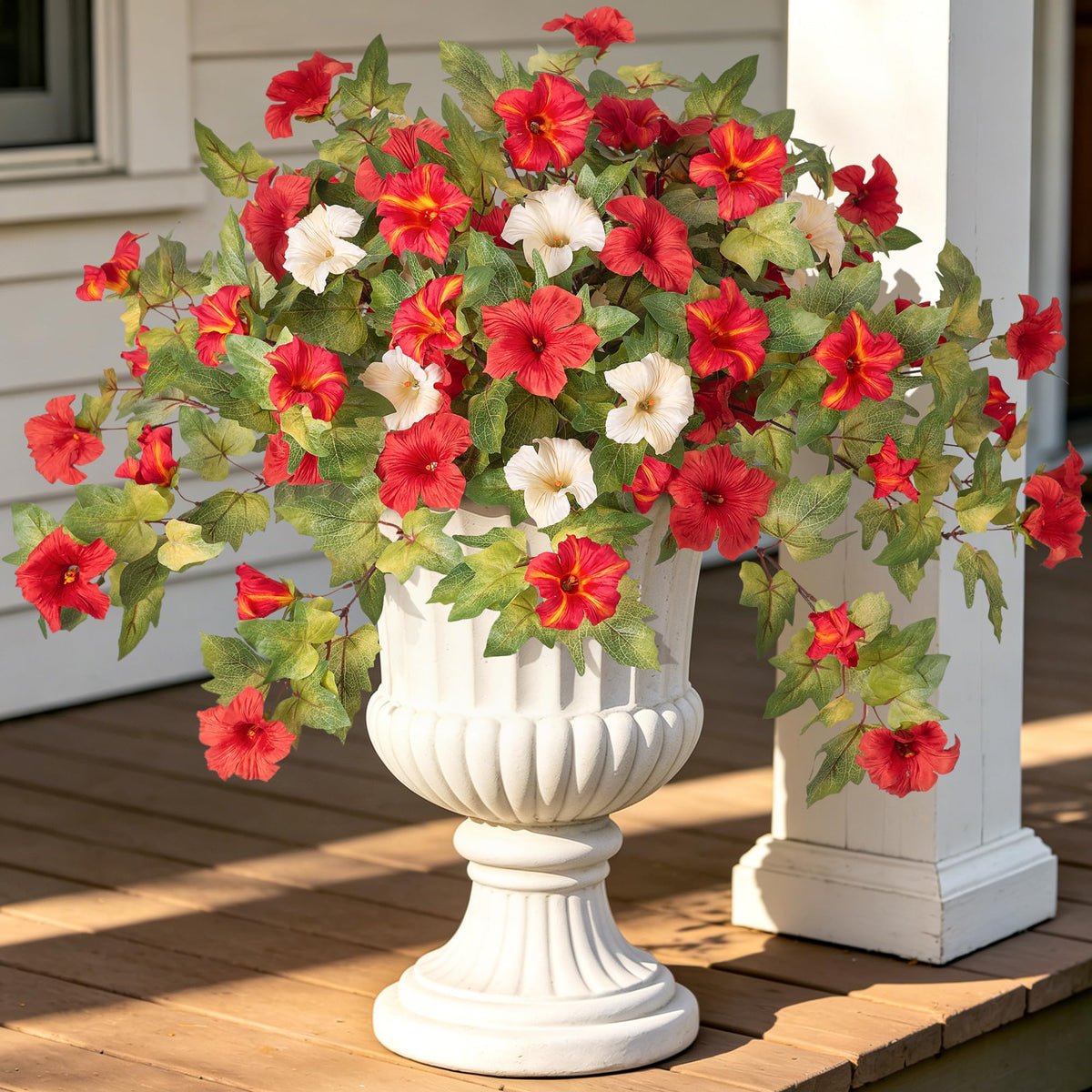 Ammyoo Artificial Hanging Fake Flowers with Basket Plants for Outdoor Decor