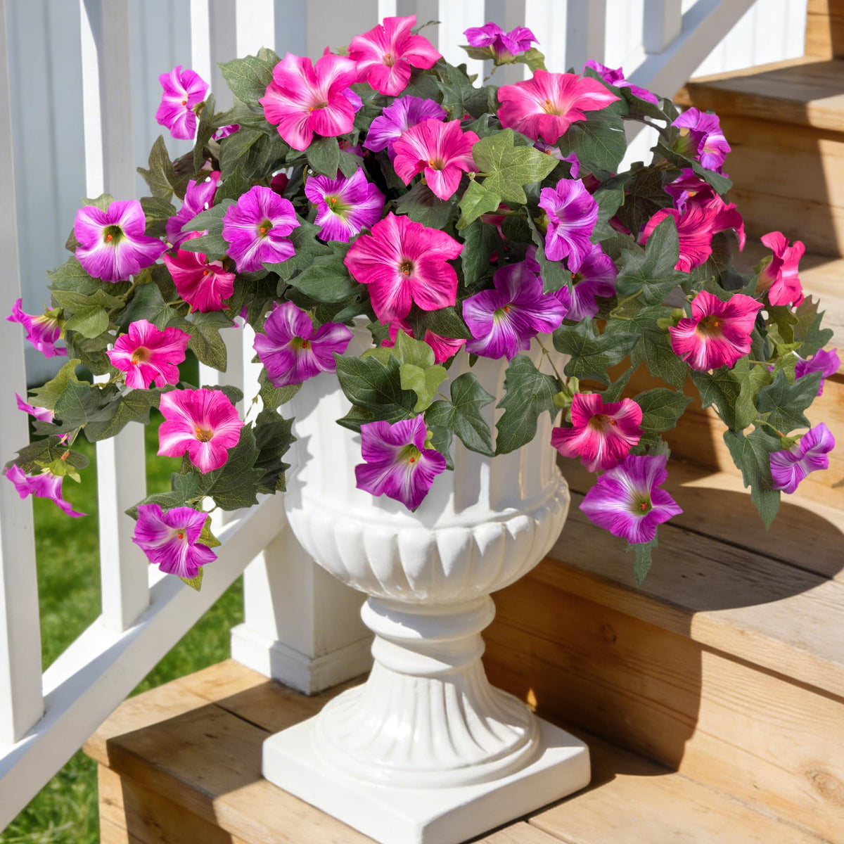 Ammyoo Artificial Hanging Fake Flowers with Basket Plants for Outdoor Decor
