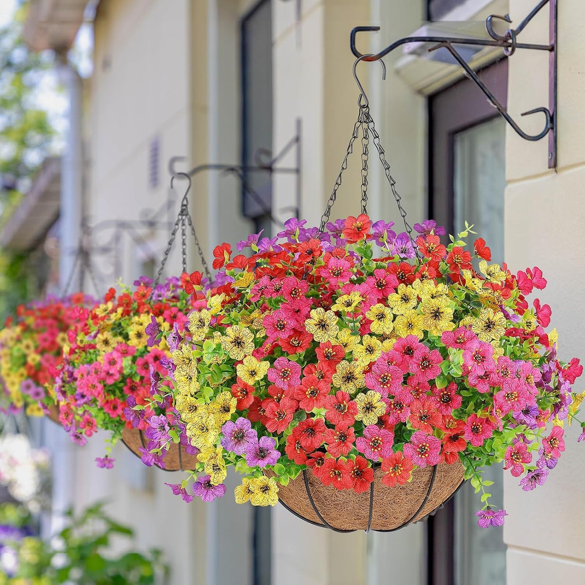 AGIRL 2 Set Artificial Hanging Flowers with Baskets for Outdoors