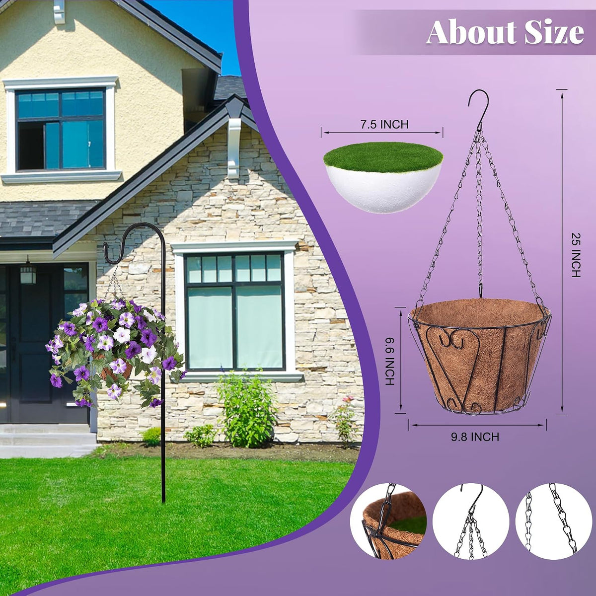 Ammyoo Artificial Hanging Fake Flowers with Basket Plants for Outdoor Decor