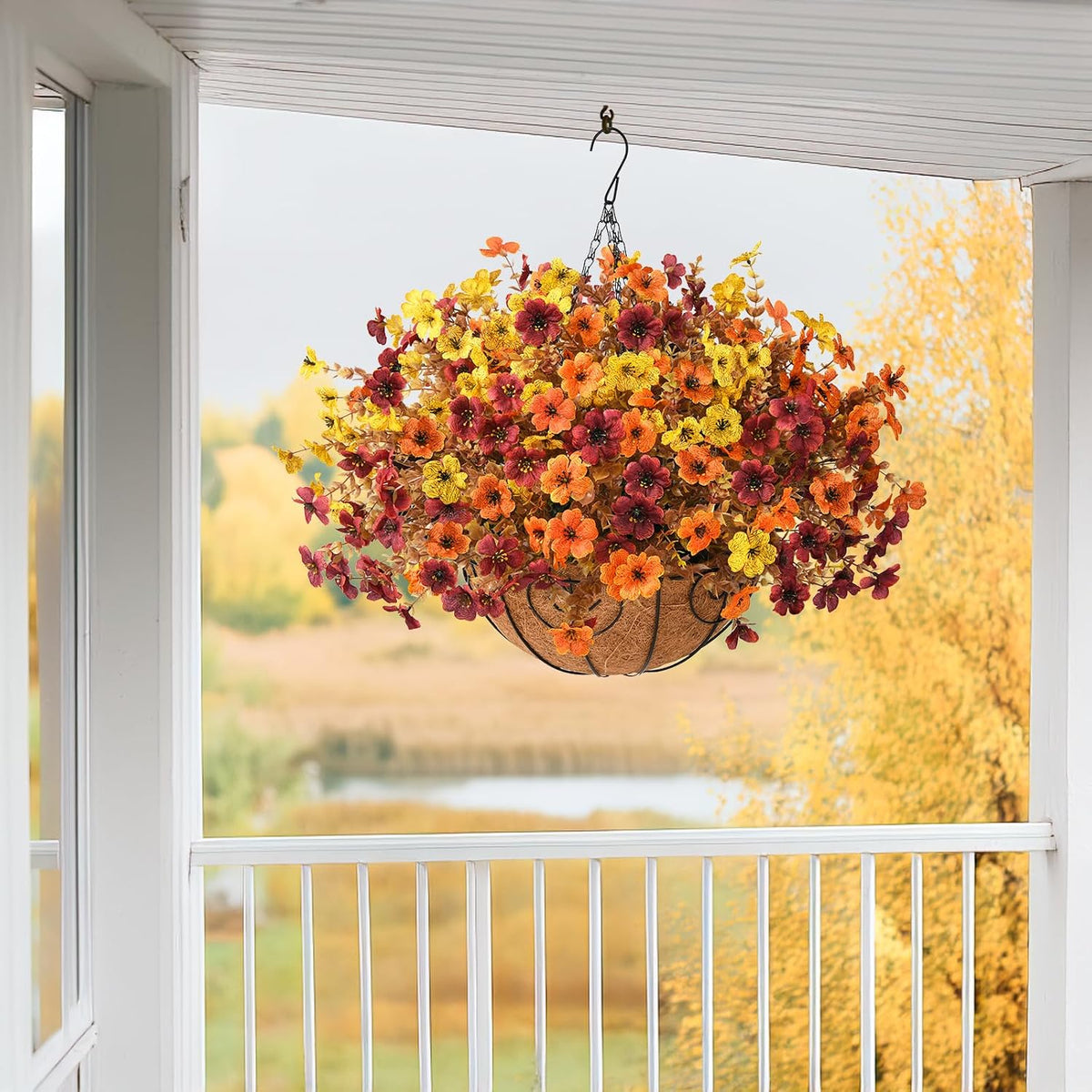 Artificial Fake Hanging Baskets Fall Flowers for Outdoors Decoration