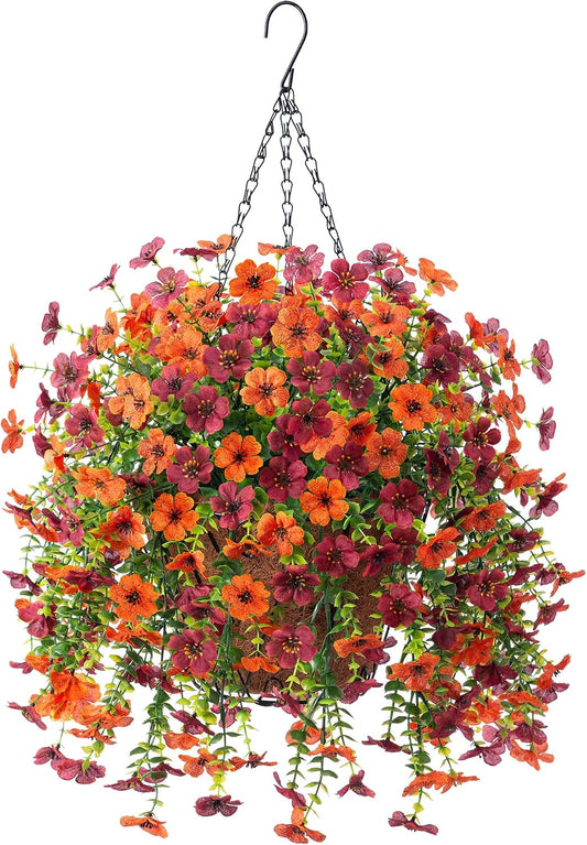 Ammyoo Artificial Hanging Flower with Basket for Fall Garden Decor