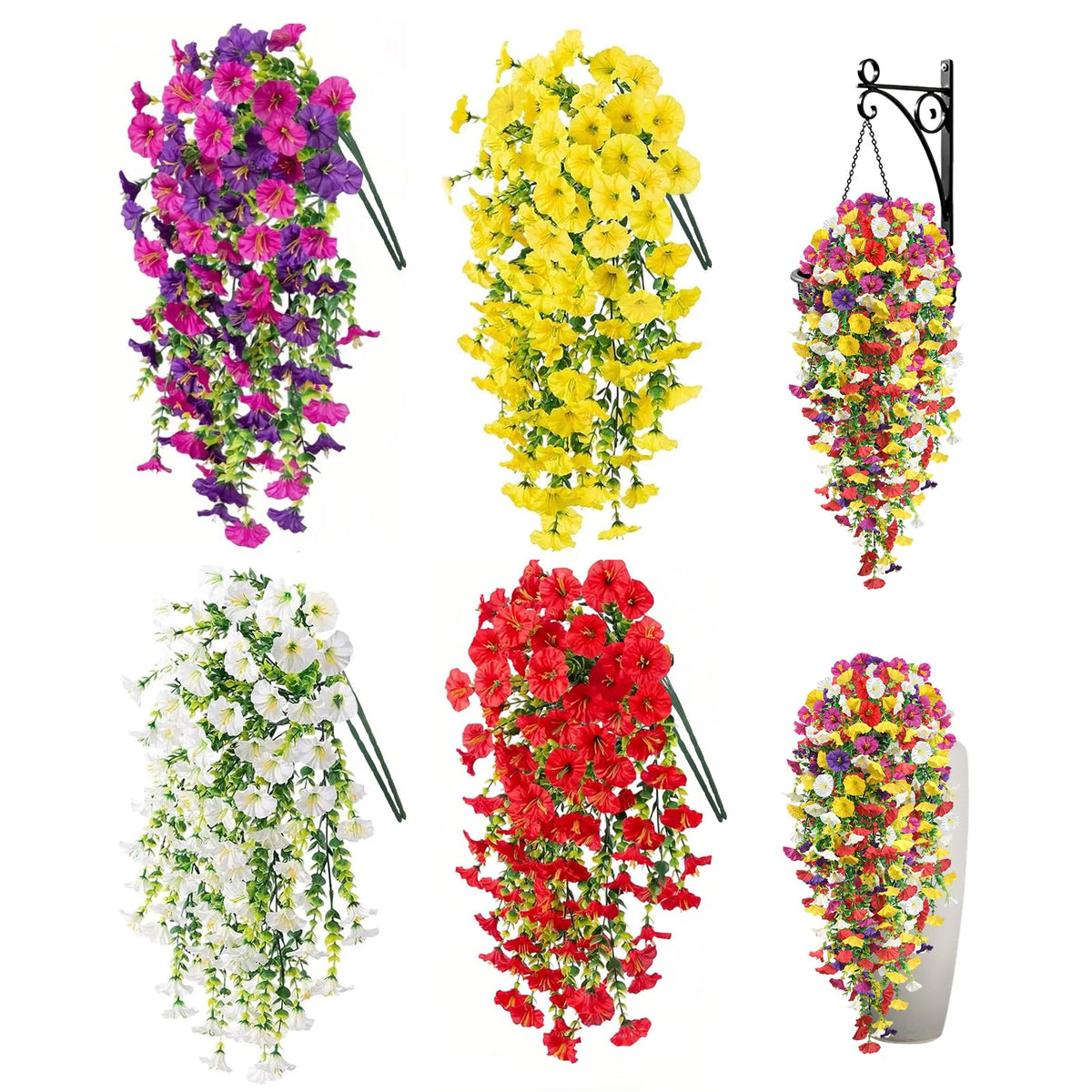 8PCS Artificial Fall Hanging Flowers for Outdoor Realistic hanging Mums