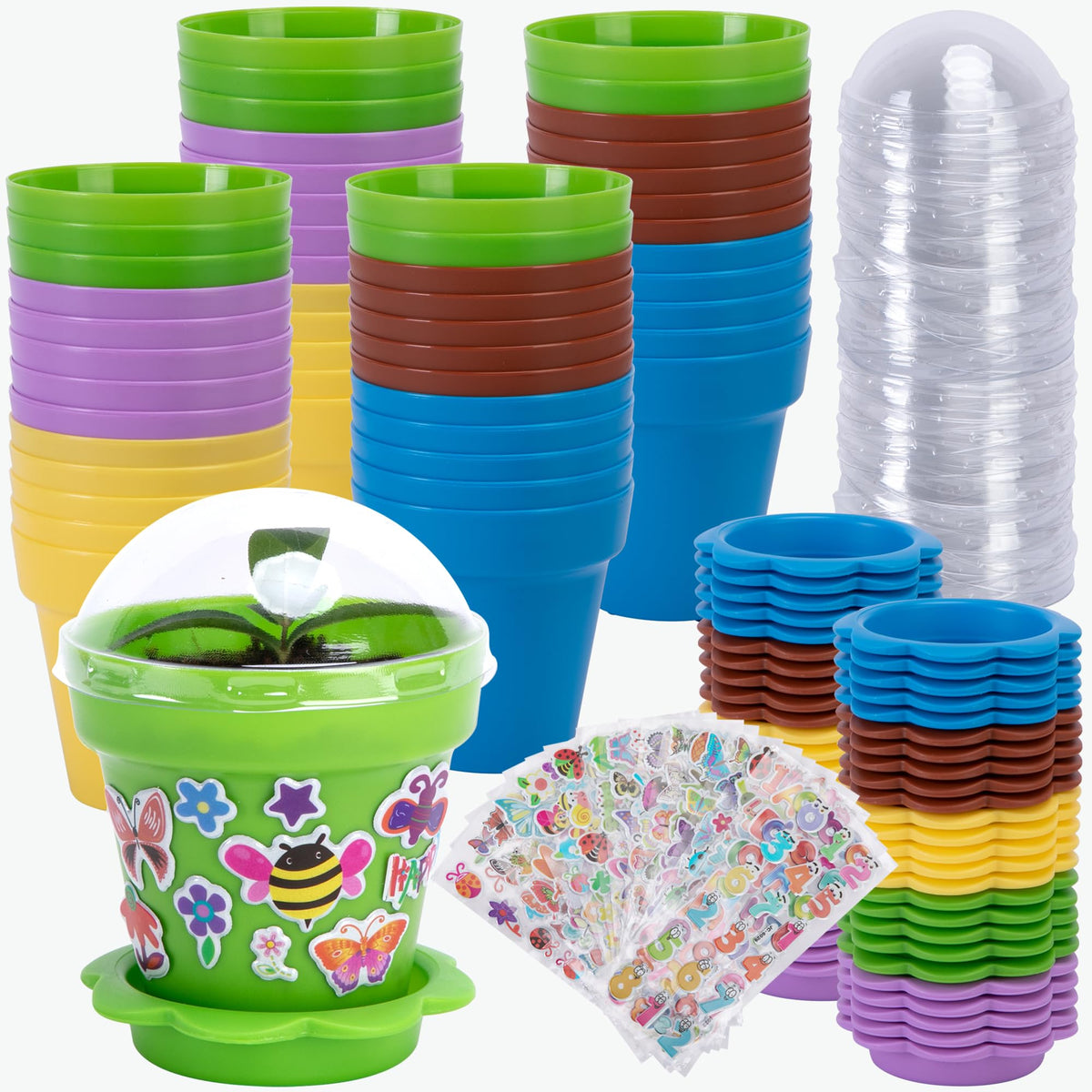 PURPLE STAR 1N 50 Packs Cupcake Plant Nursery Pots with Humidity Dome- Planting Containers Cups- Small Flower Pots for Indoor Outdoor Plant Succulent Vegetable (Mixed Color)