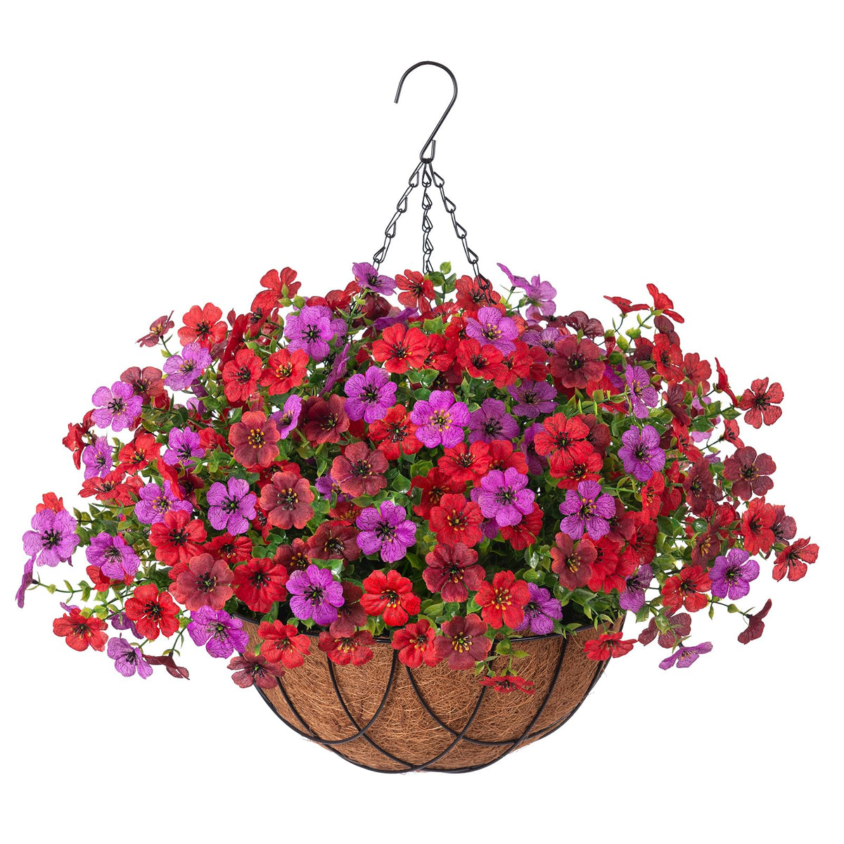INXUGAO Artificial Fake Flowers Hanging Basket for Outdoor Decoration