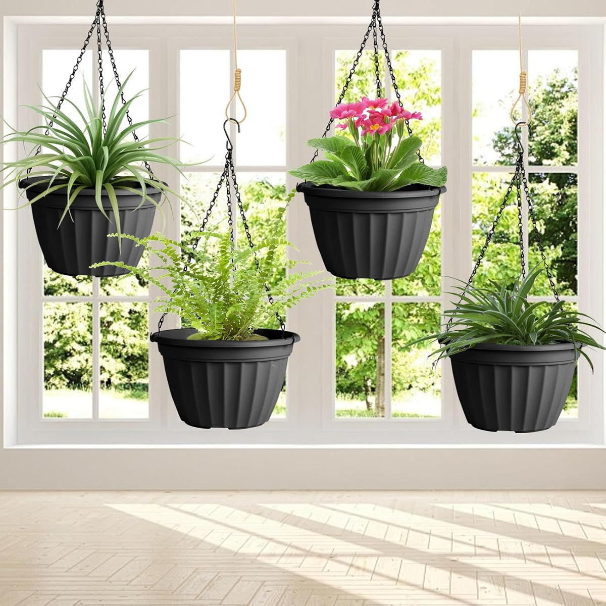 FGstyle Hanging Planters 10 Inch 4 Pack,Hanging Baskets for Plants Outdoor
