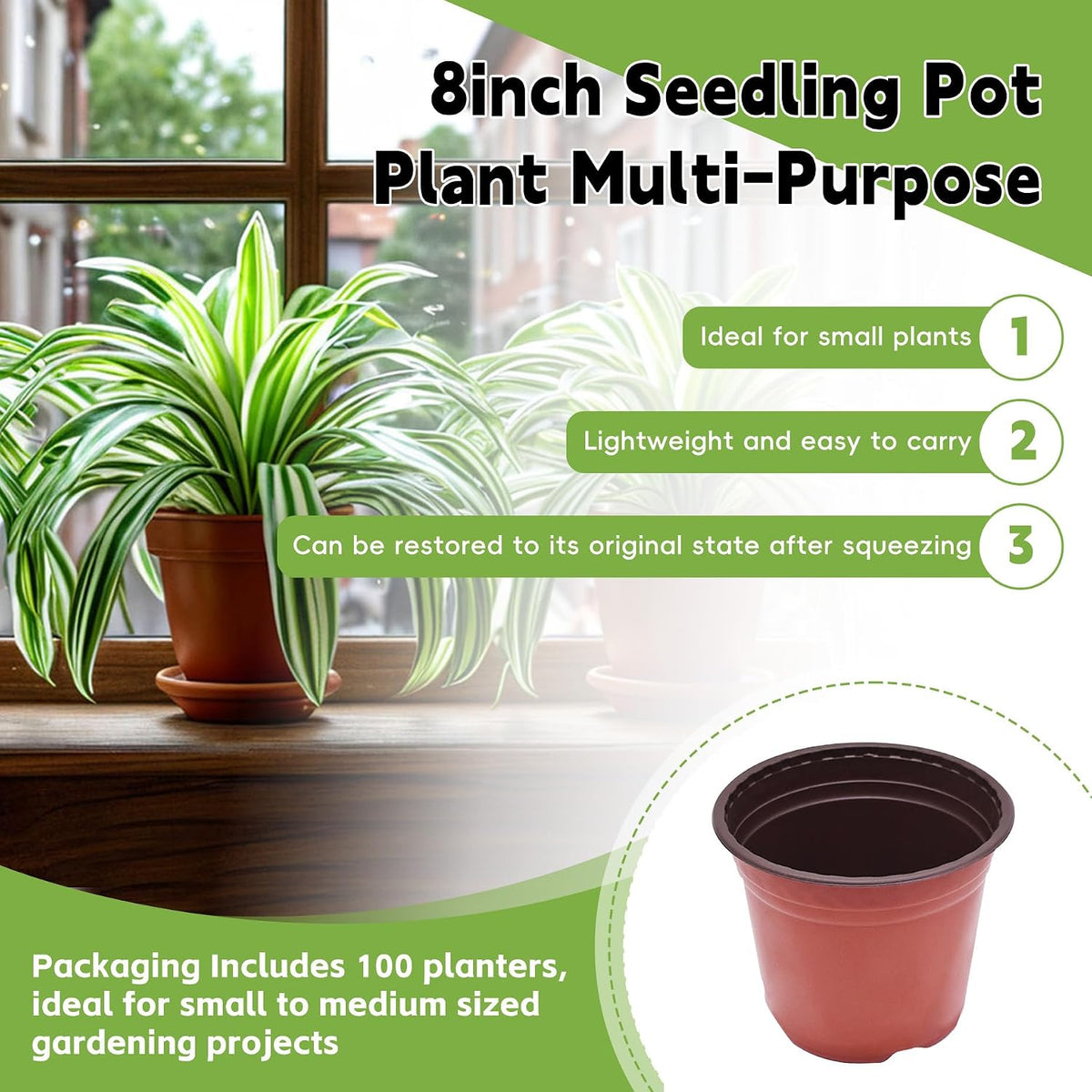 HOSTIC 8 Inch Nursery Pot Seedling Pot Plant Container Seed Starting Pots Multipurpose Plastic Pots 100 Packs
