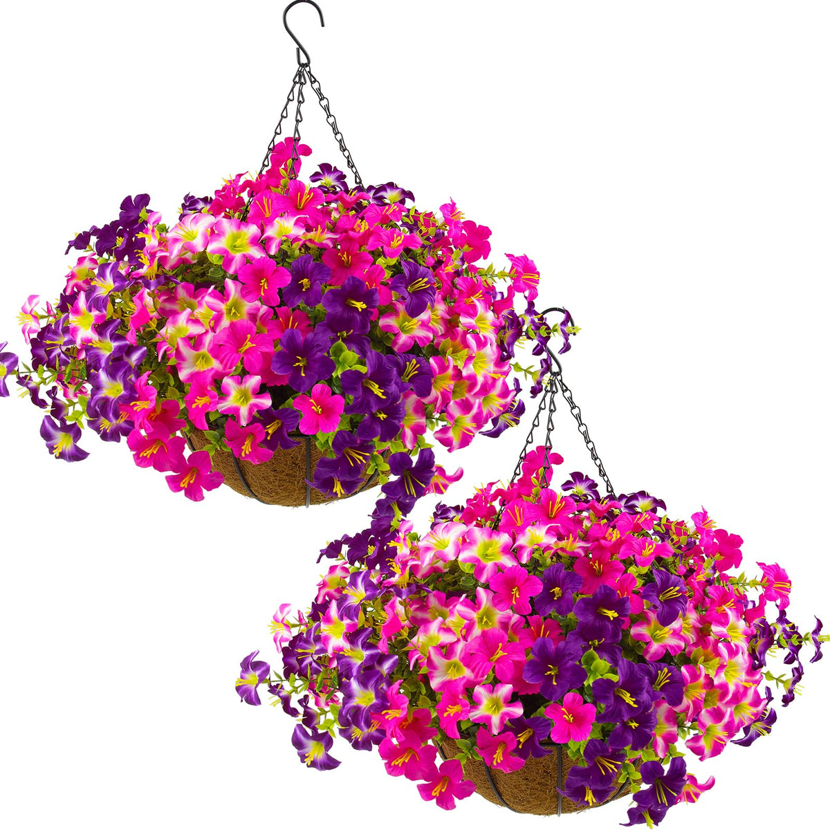 Daynight 2 Set Artificial Outdoor Hanging Baskets with 24 Pcs Petunias