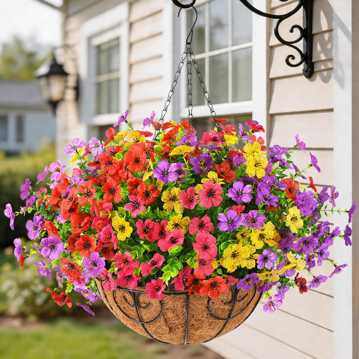 Artificial Fake Hanging Baskets Fall Flowers for Outdoors Decoration