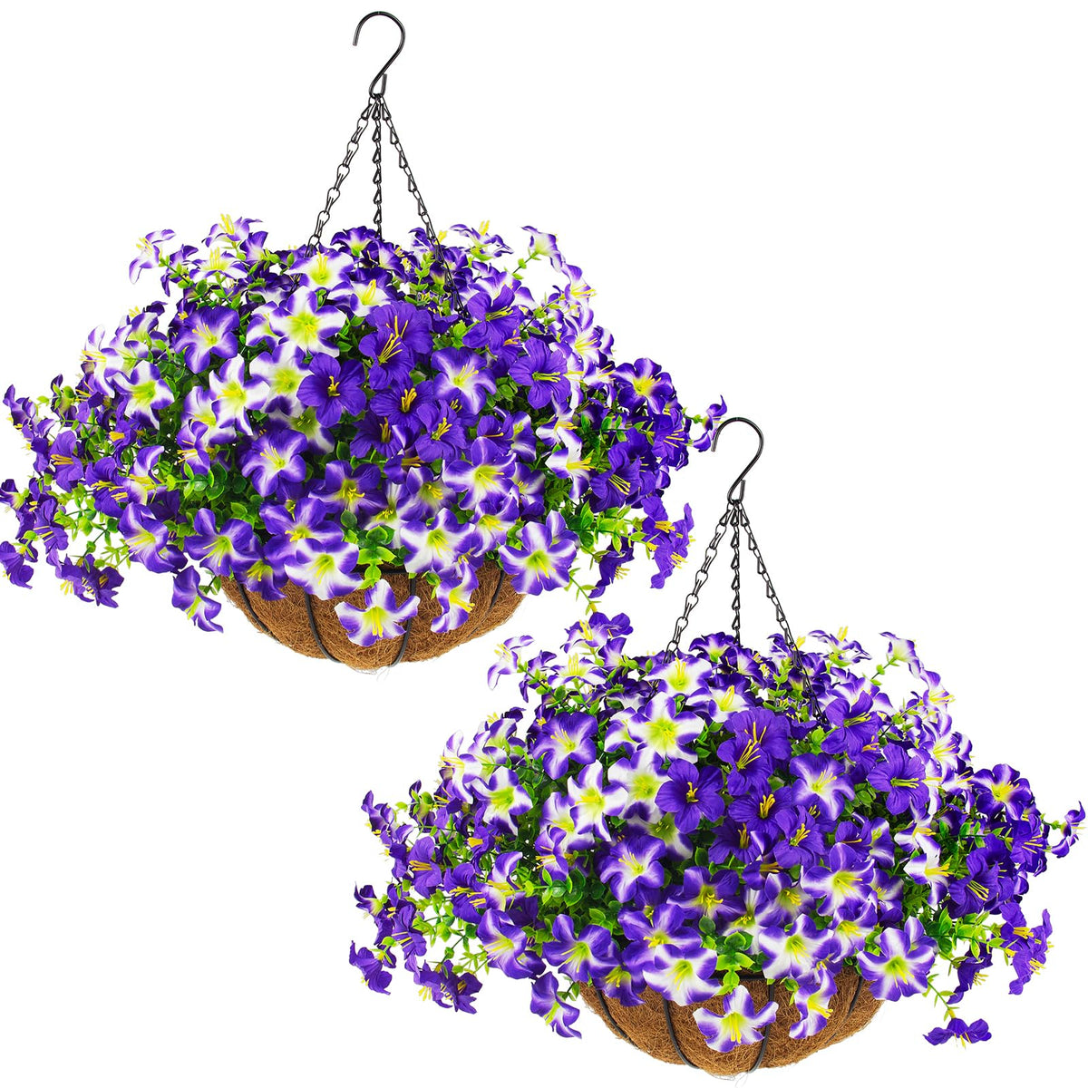 Daynight 2 Set Artificial Outdoor Hanging Baskets with 24 Pcs Petunias