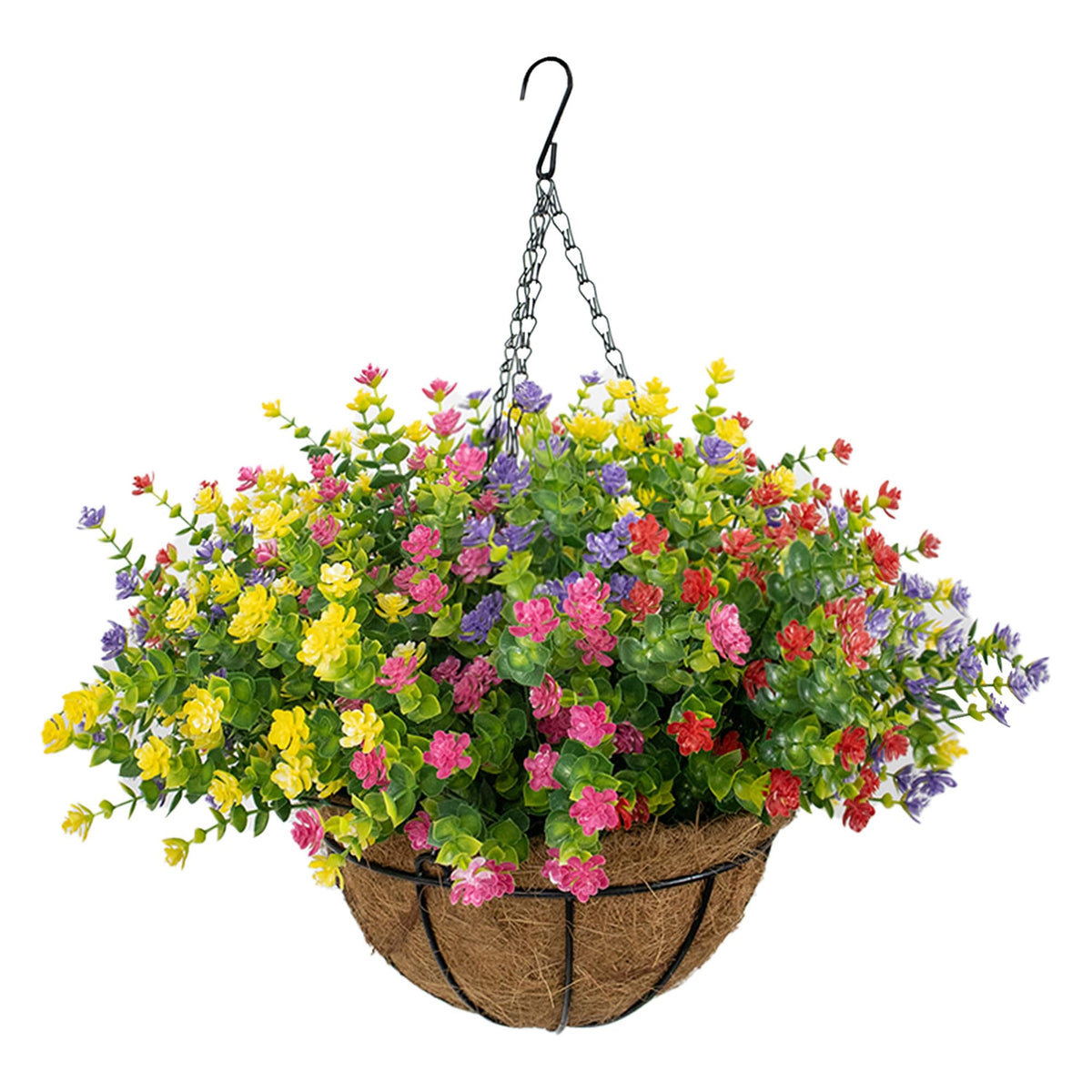 NETAP Artificial Hanging Flowers Basket for Outdoor, 16 Fake Flowers Look Real UV Resistant, Faux Hanging Plants for Porch, Balcony, Patio, Garden, Spring Summer Decor,White