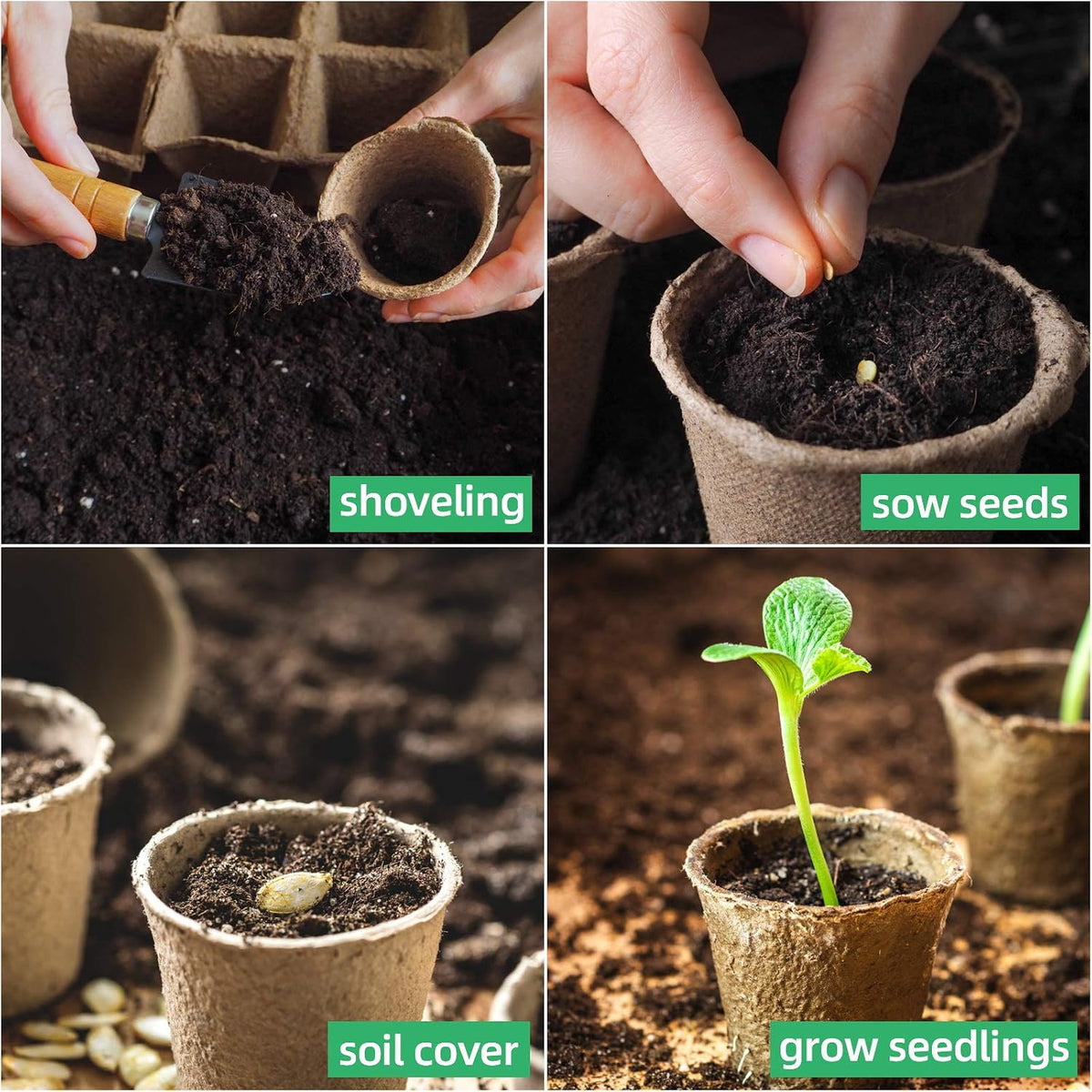 JERIA 100-Pack 3.15 Inch Peat Pots for Seedling with 100 Pcs Plant Labels,Outdoor Garden Germination Nursery Pots,Biodegradable Seed Starter Pots Kits