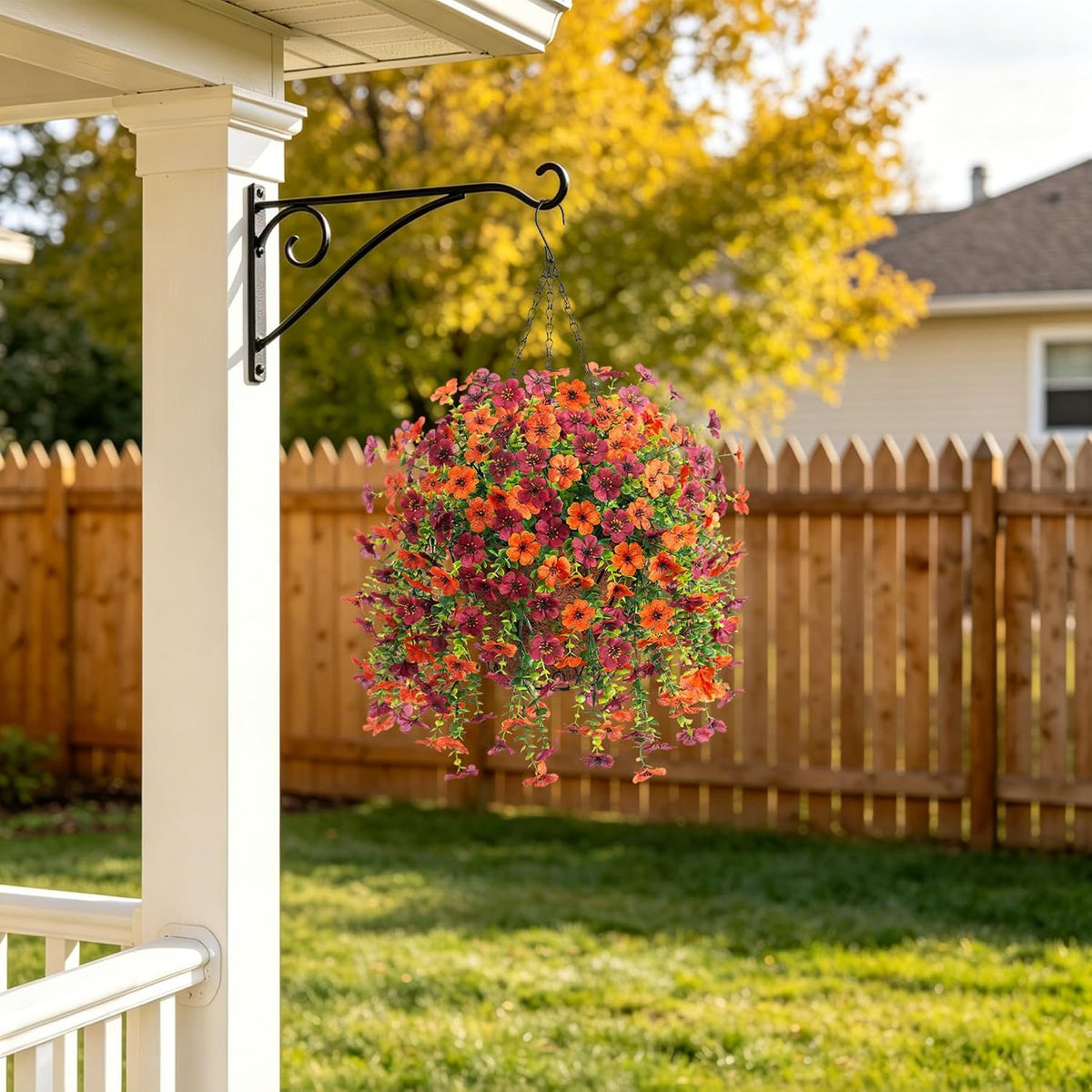 Ammyoo Artificial Hanging Flower with Basket for Fall Garden Decor