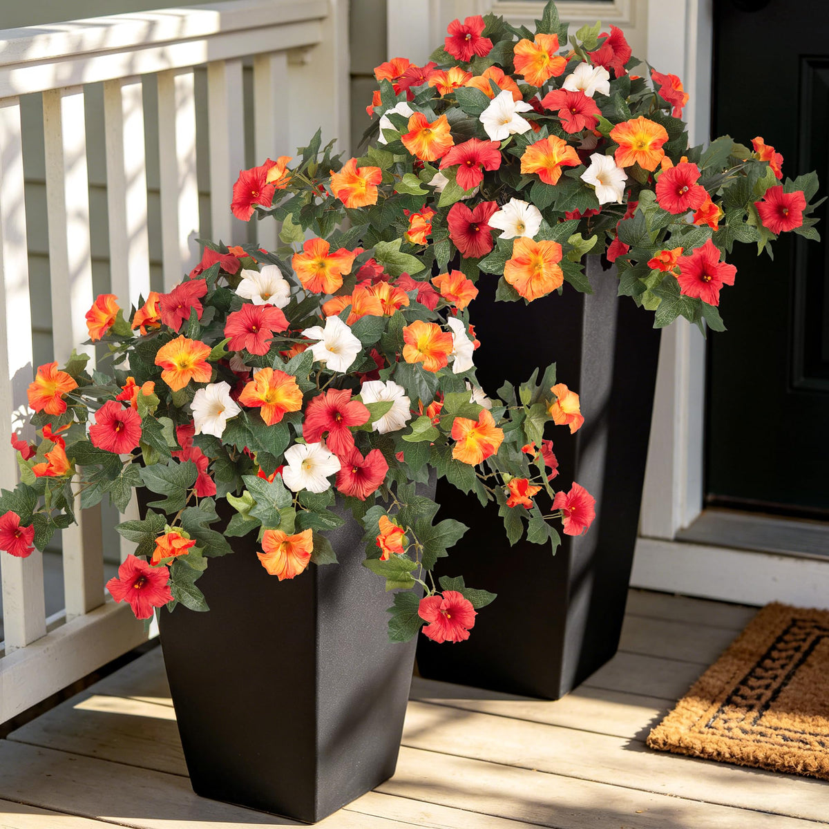 Ammyoo Artificial Hanging Fake Flowers with Basket Plants for Outdoor Decor
