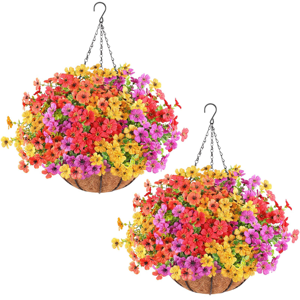 AGIRL 2 Set Artificial Hanging Flowers with Baskets for Outdoors