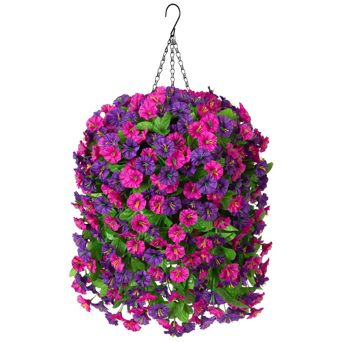 Artificial Flowers with Hanging Basket, Outdoor Faux Plants UV Resistant