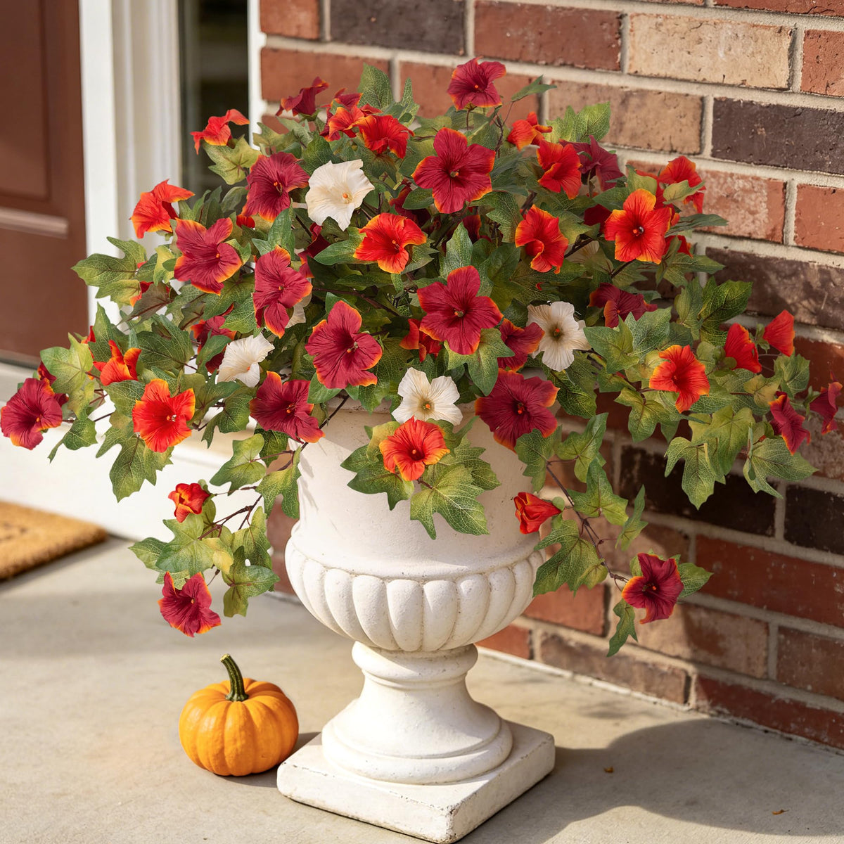 Ammyoo Artificial Hanging Fake Flowers with Basket Plants for Outdoor Decor