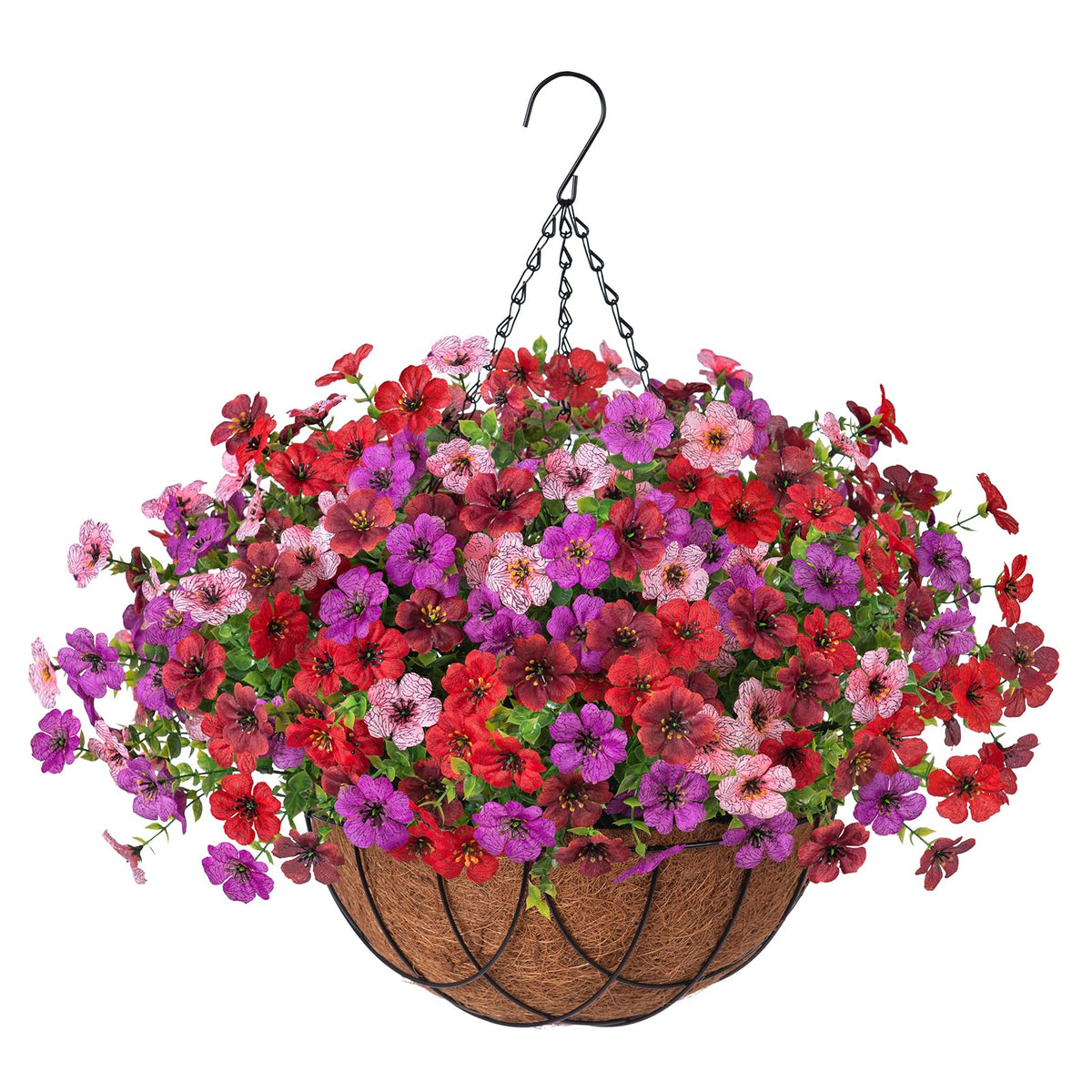 INXUGAO Artificial Fake Flowers Hanging Basket for Outdoor Decoration