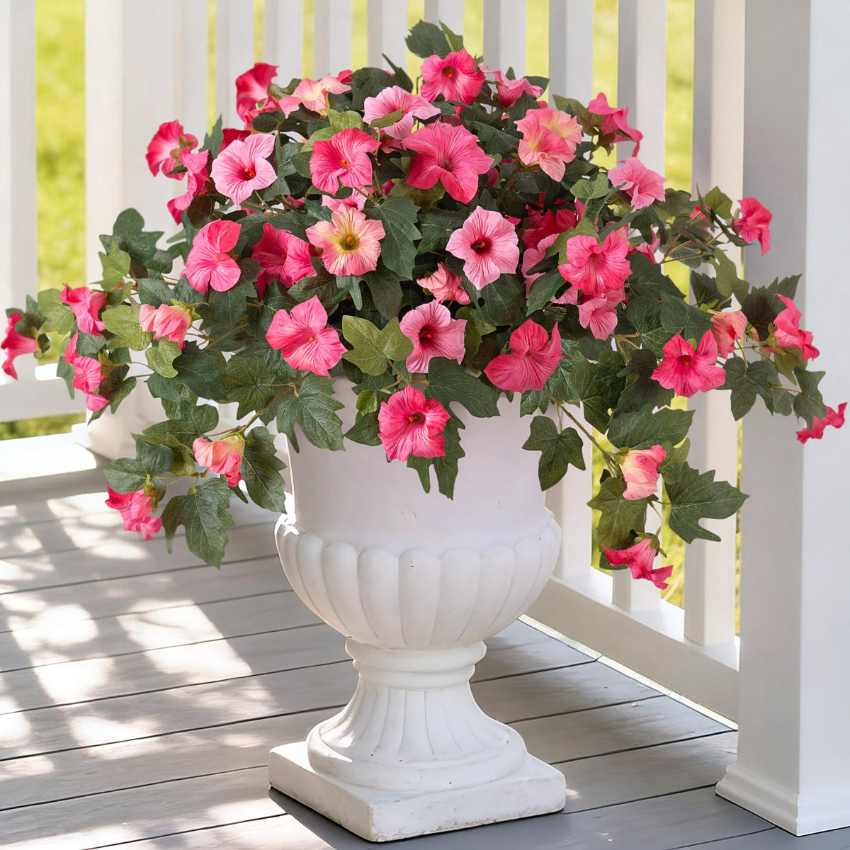 Ammyoo Artificial Hanging Fake Flowers with Basket Plants for Outdoor Decor