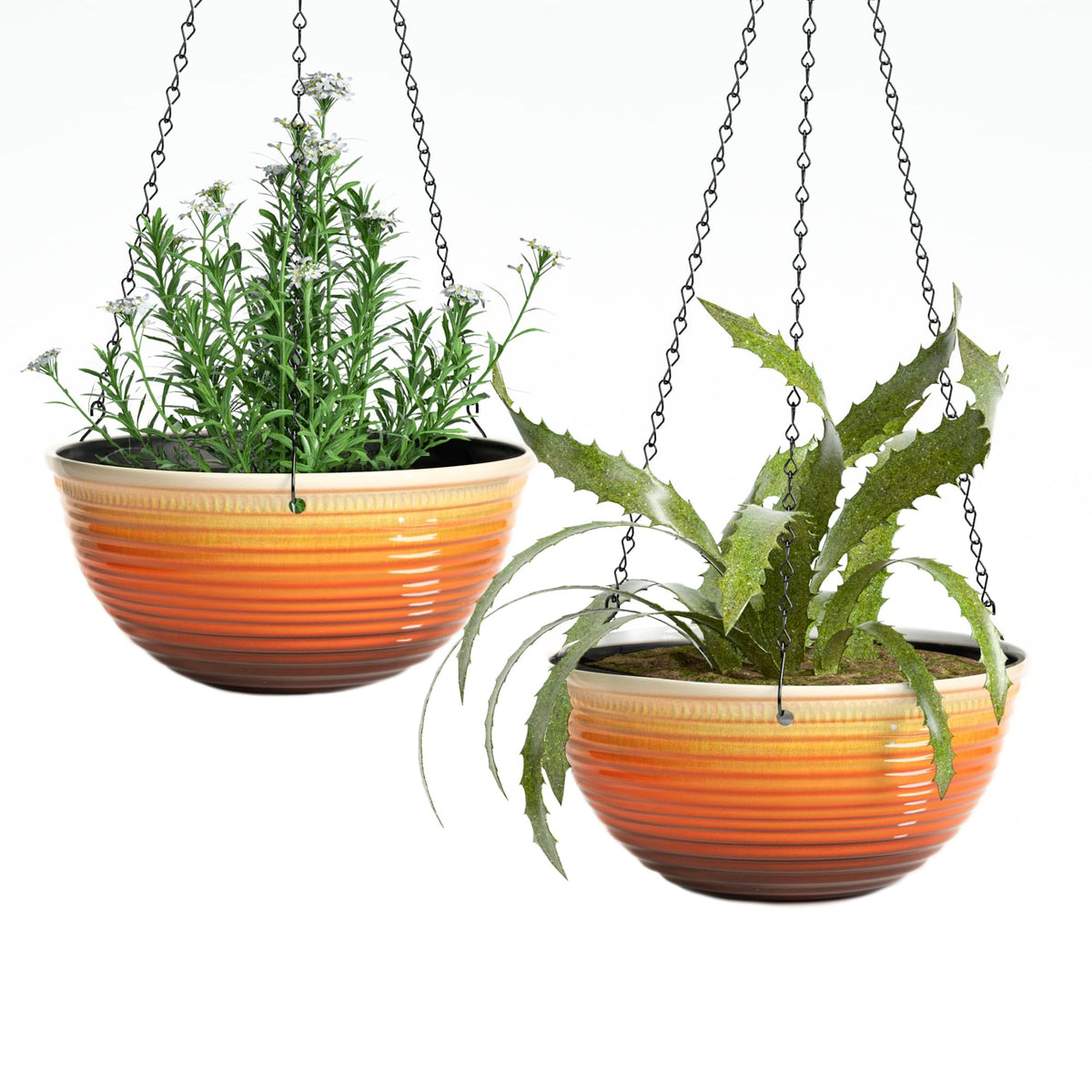 10 Inch Hanging Planters for Indoor Plants, Glazed Hanging Basket, 2 Pack