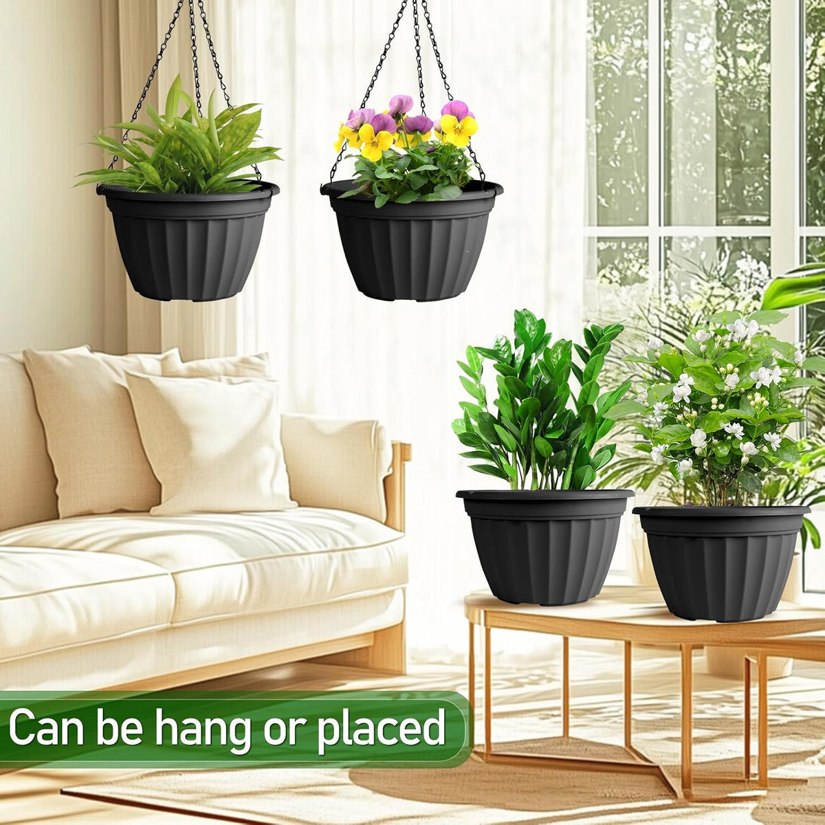FGstyle Hanging Planters 10 Inch 4 Pack,Hanging Baskets for Plants Outdoor