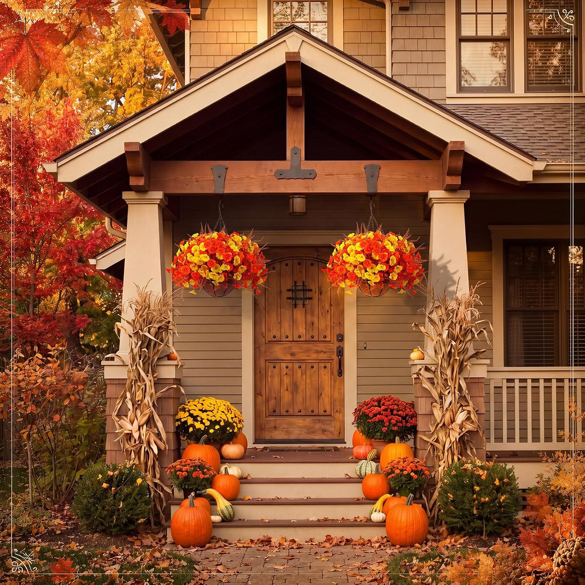 Thiccywoov 2 Pack Fall Flower Hanging Baskets, Morning Glory, Autumn Color