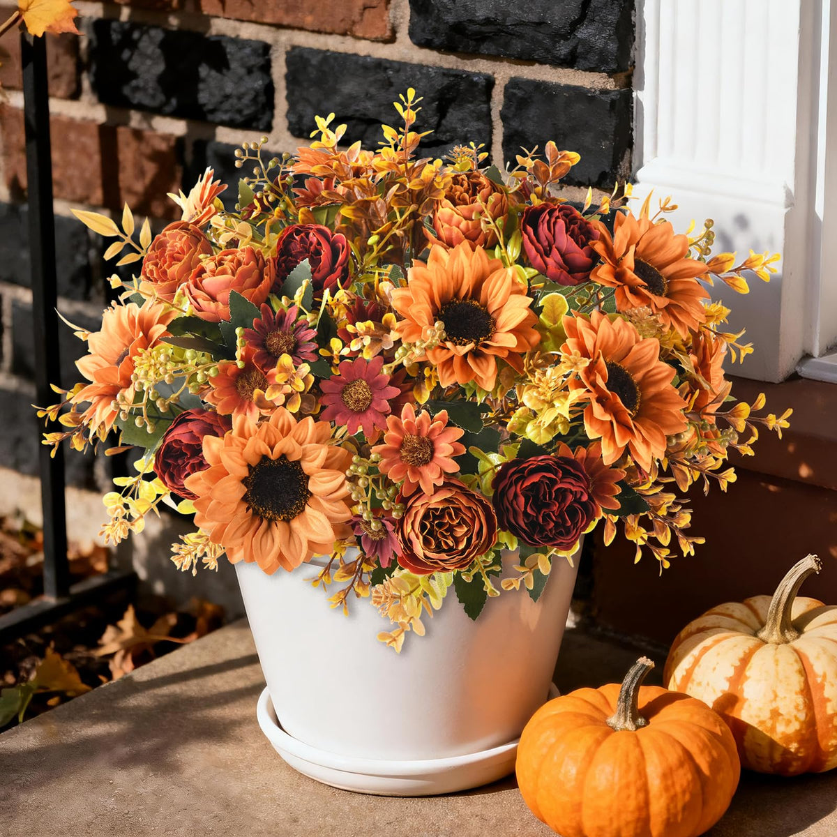 Artificial Sunflowers Fake Hanging Flowers Baskets for Outdoor Decoration