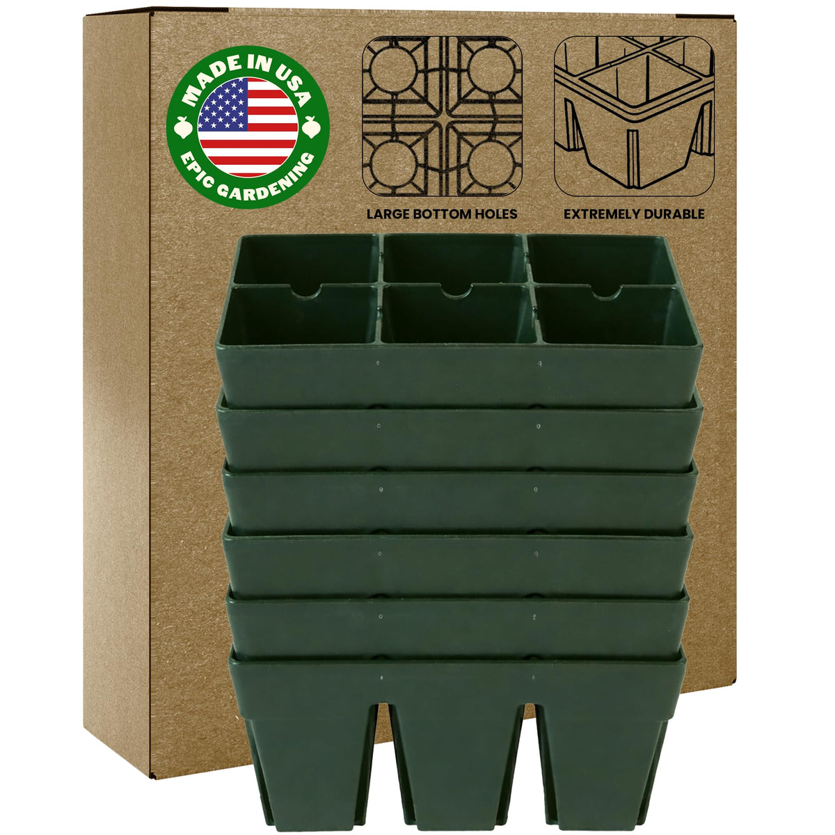 Epic Gardening 6-Cell Seed Starter Tray - 6 Trays - Black