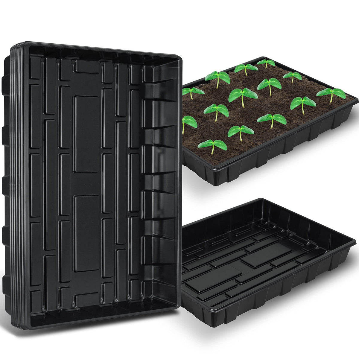 Gardzen 10 Pack Seed Trays, Reusable Plant Grow Trays, Ideal for Seed Starting, Microgreens, Indoor Gardening, and Greenhouse Plant Nurseries - No Drain Holes, 17.3" x 13"