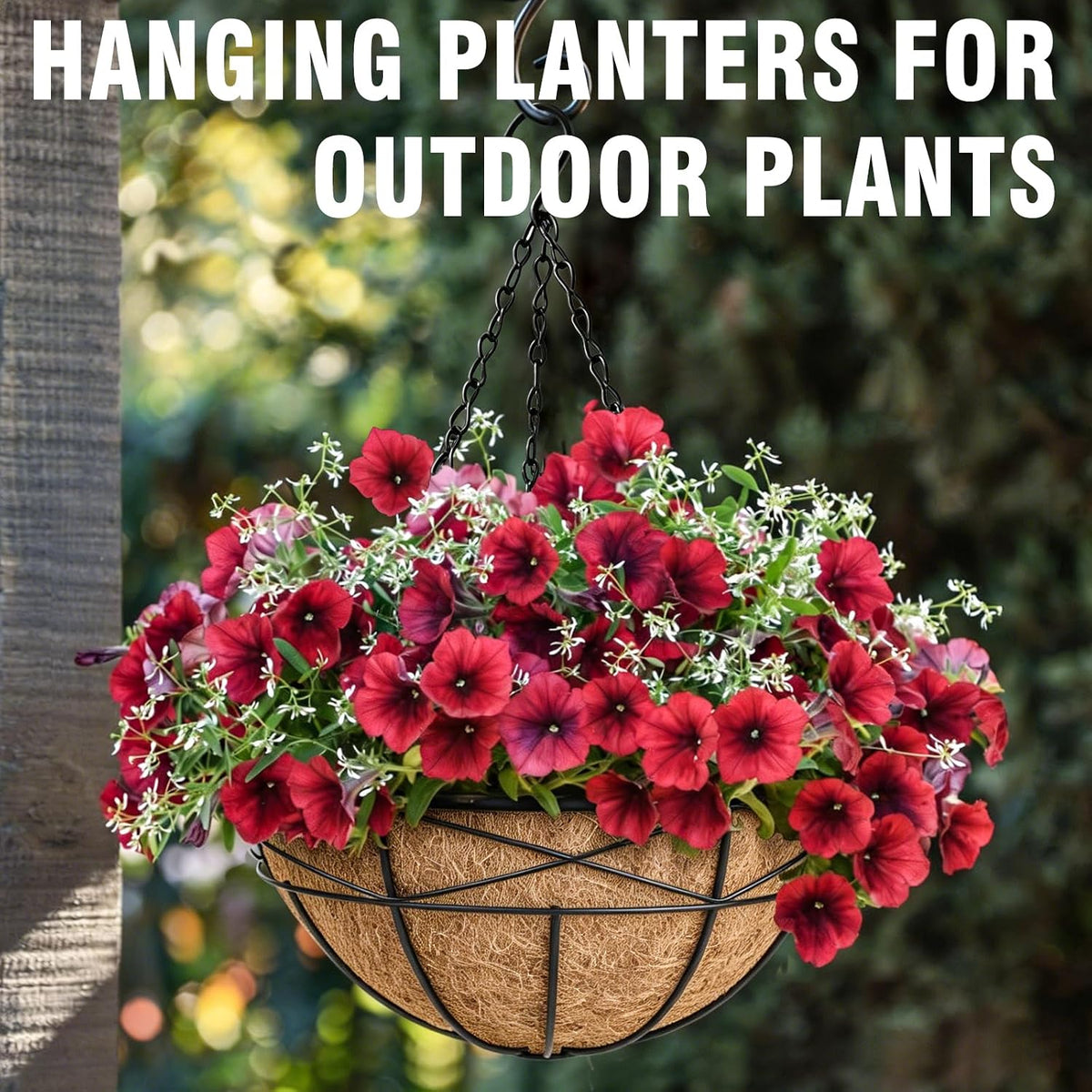 4 Pack 14 Inch Hanging Baskets for Plants Outdoor Large Flower Planters with Coco Liner for Outside Planting Watering Plant Pot Holder for Home Garden Porch Balcony Railings Decor