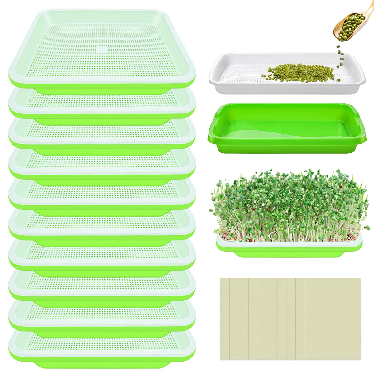 Legigo 10 Pack Seed Sprouter Trays, Microgreens Growing Trays Kit