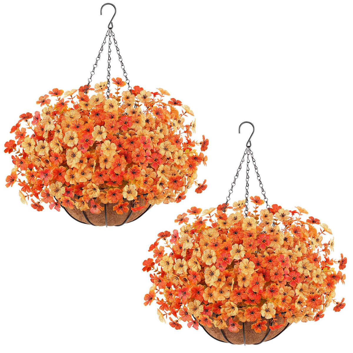 AGIRL 2 Set Artificial Hanging Flowers with Baskets for Outdoors