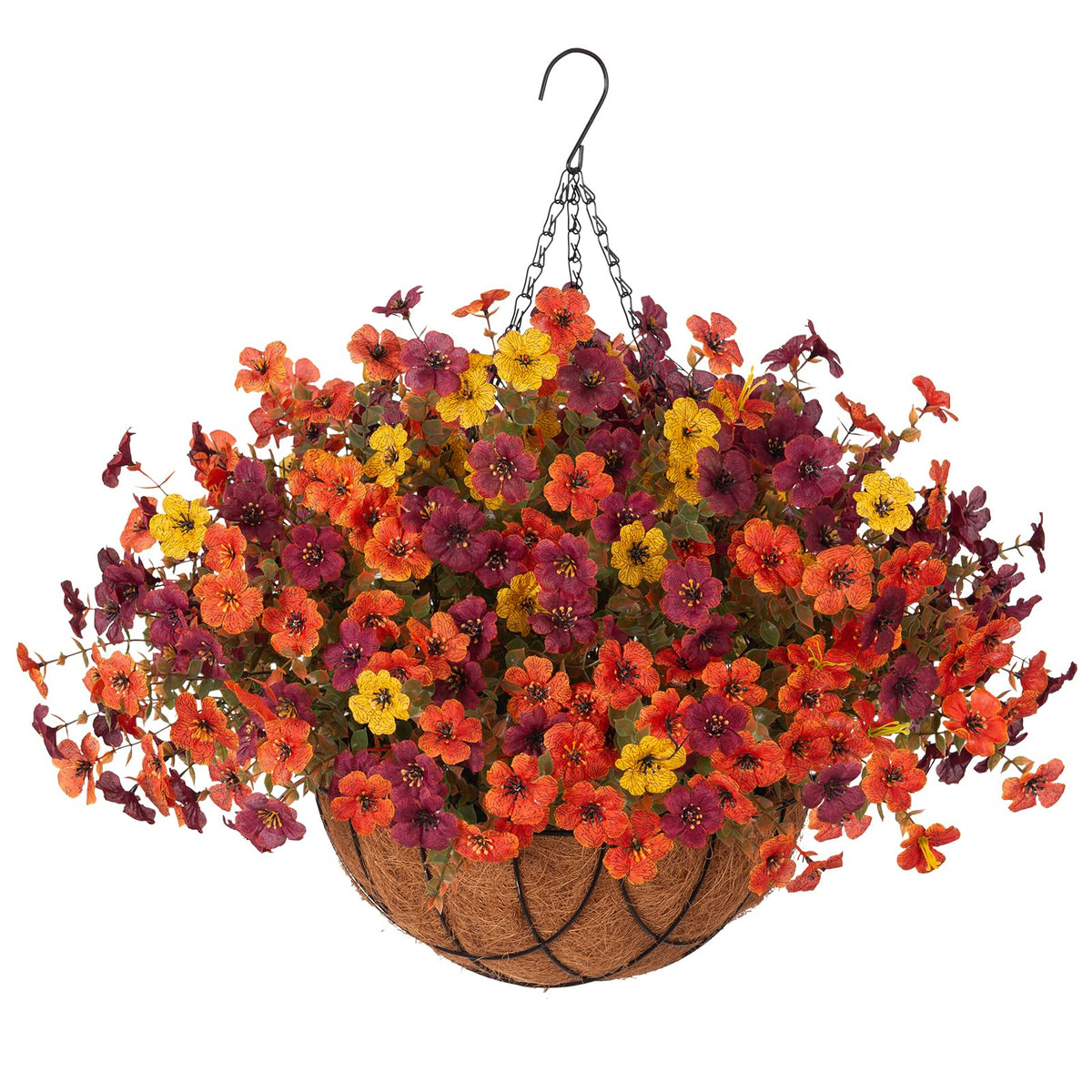 INXUGAO Artificial Fake Flowers Hanging Basket for Outdoor Decoration