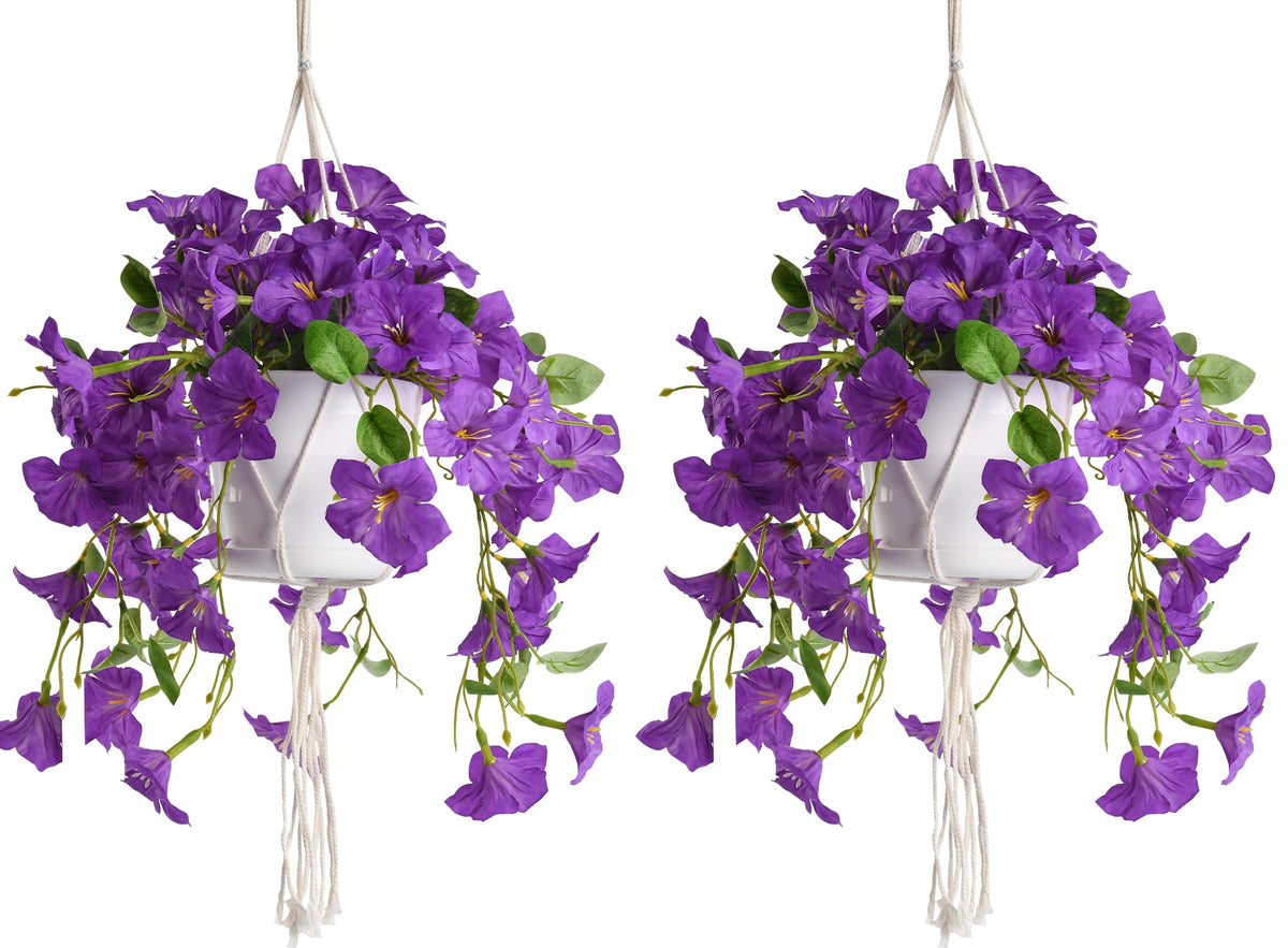 2 Sets Artificial Hanging Fake Flowers with Basket for Outdoors