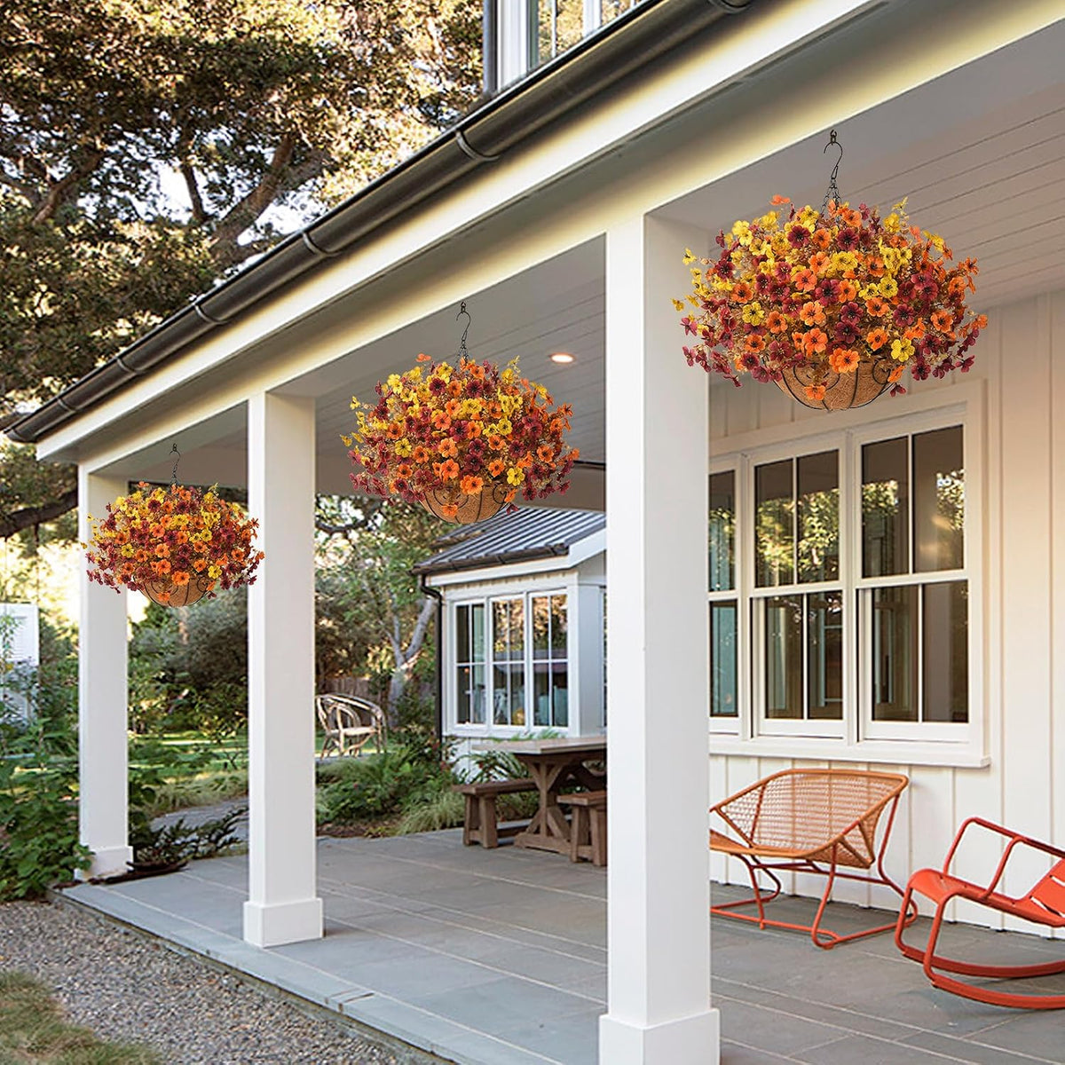 Artificial Fake Hanging Baskets Fall Flowers for Outdoors Decoration