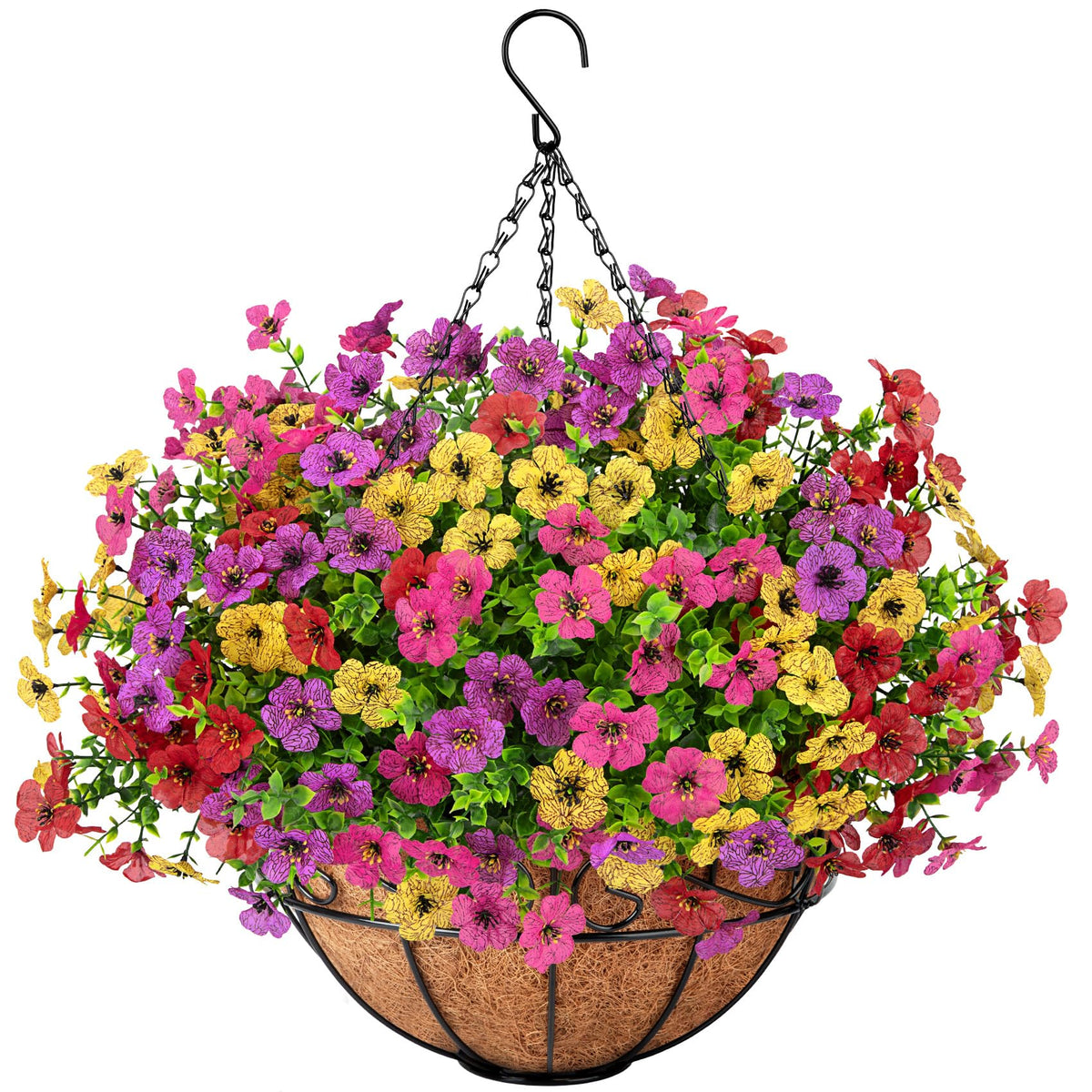 Roberly Artificial Hanging Flowers for Outdoors with Hanging Basket, Violet