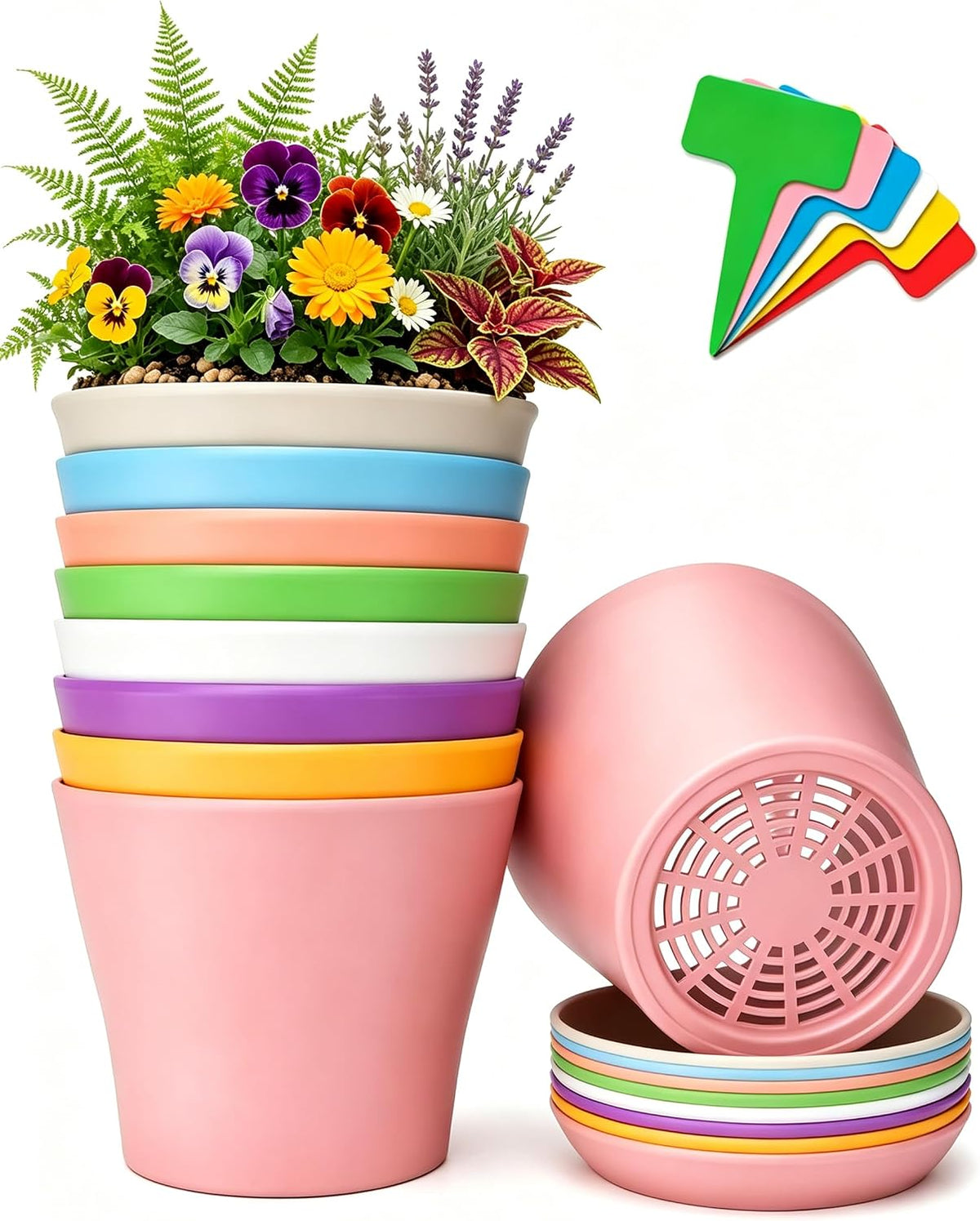 24 Pack Colorful 4 Inch Plant Pots with Saucers