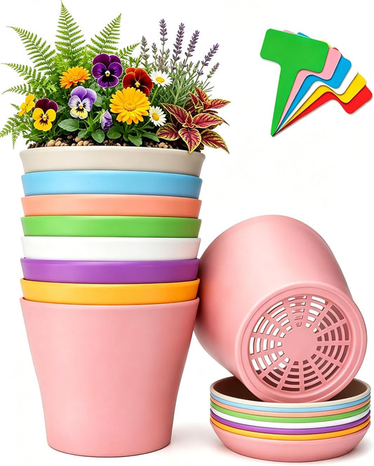 24 Pack Colorful 4 Inch Plant Pots with Saucers