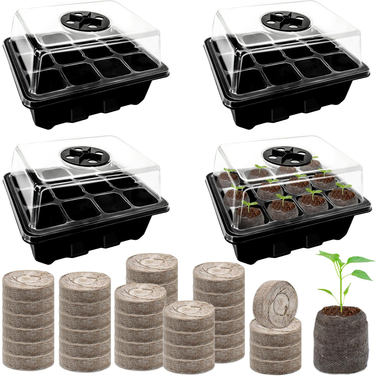 Seed Starter Tray with Peat Pellets, Black Seeding Starter Trays for Plant