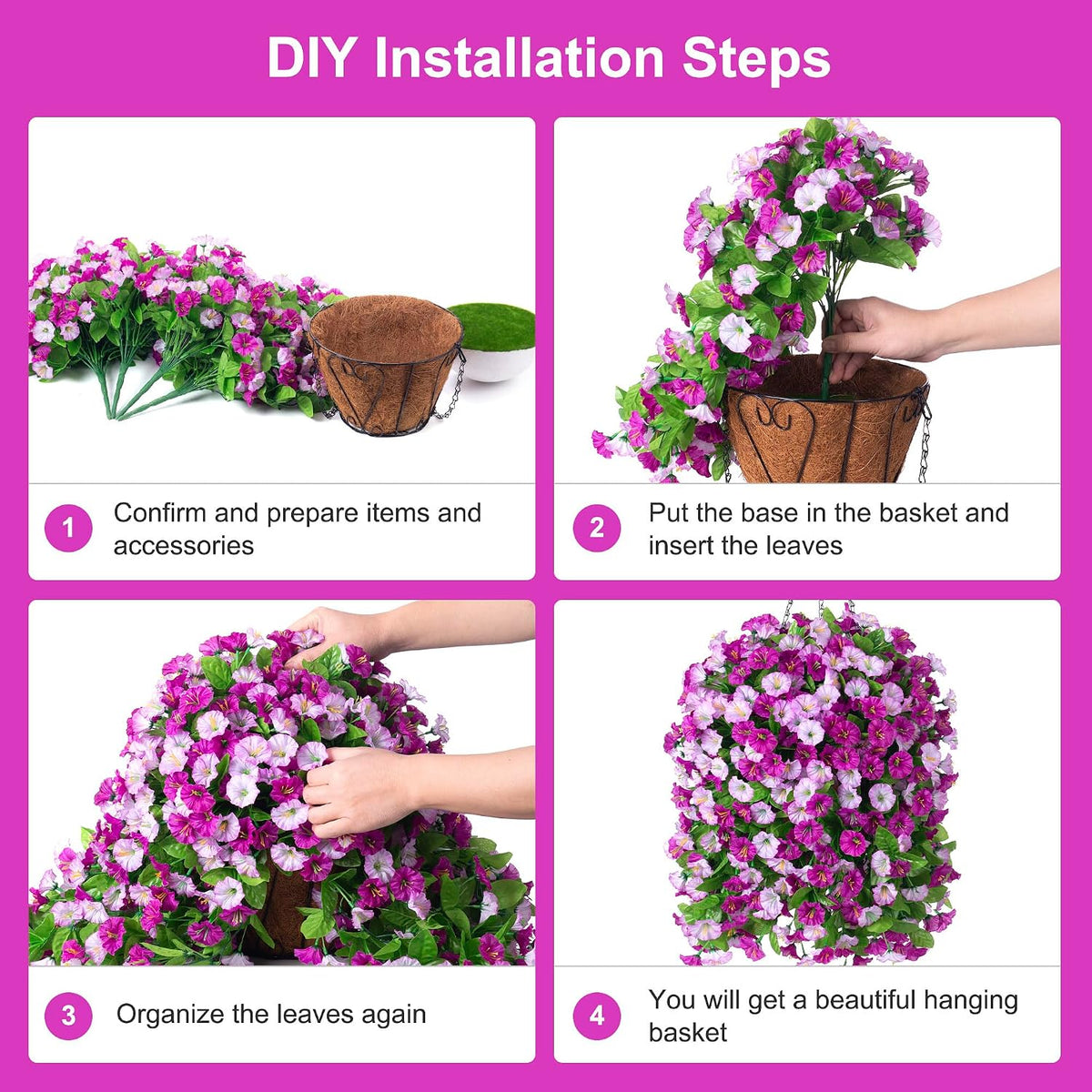Artificial Flowers with Hanging Basket, Outdoor Faux Plants UV Resistant