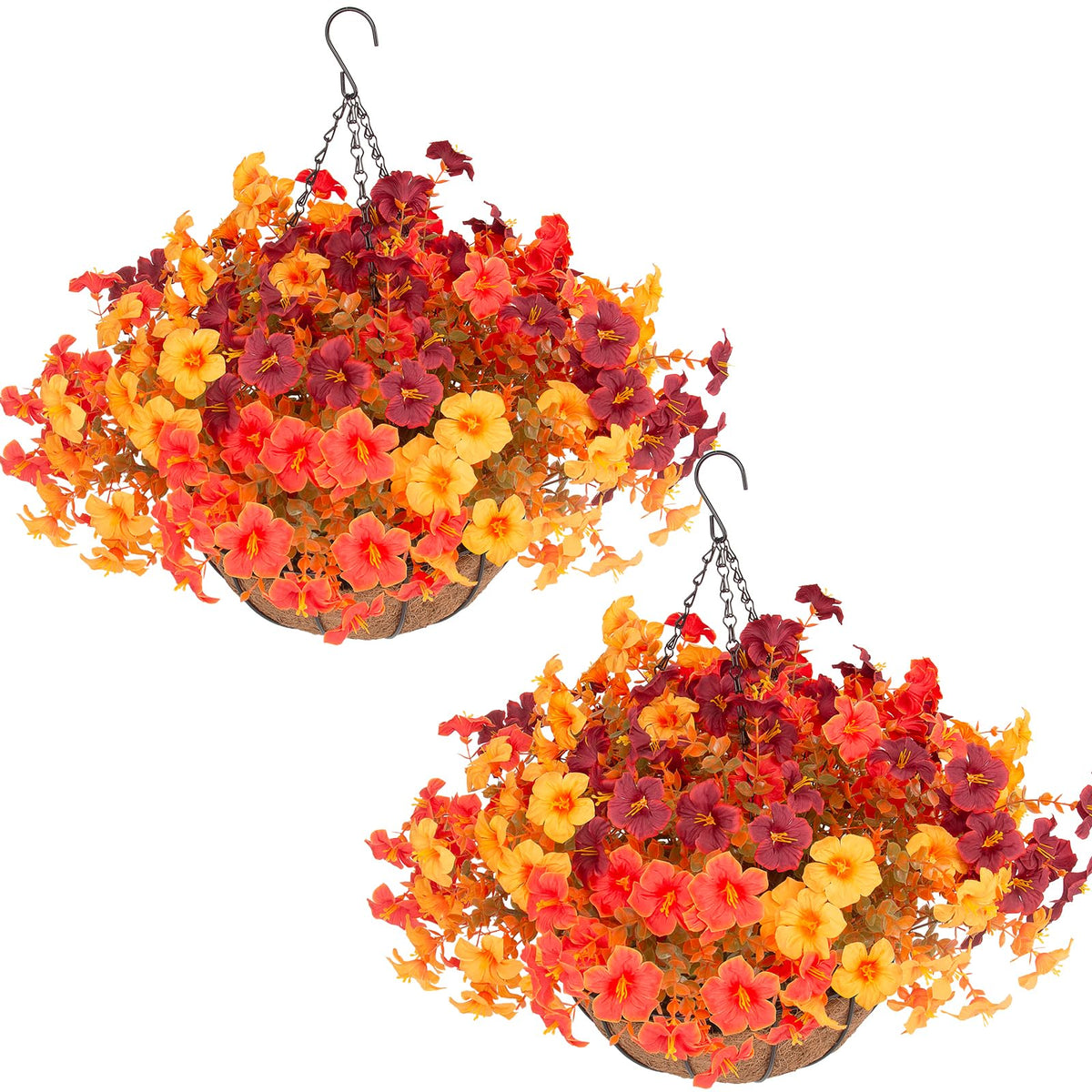 Daynight 2 Set Artificial Outdoor Hanging Baskets with 24 Pcs Petunias