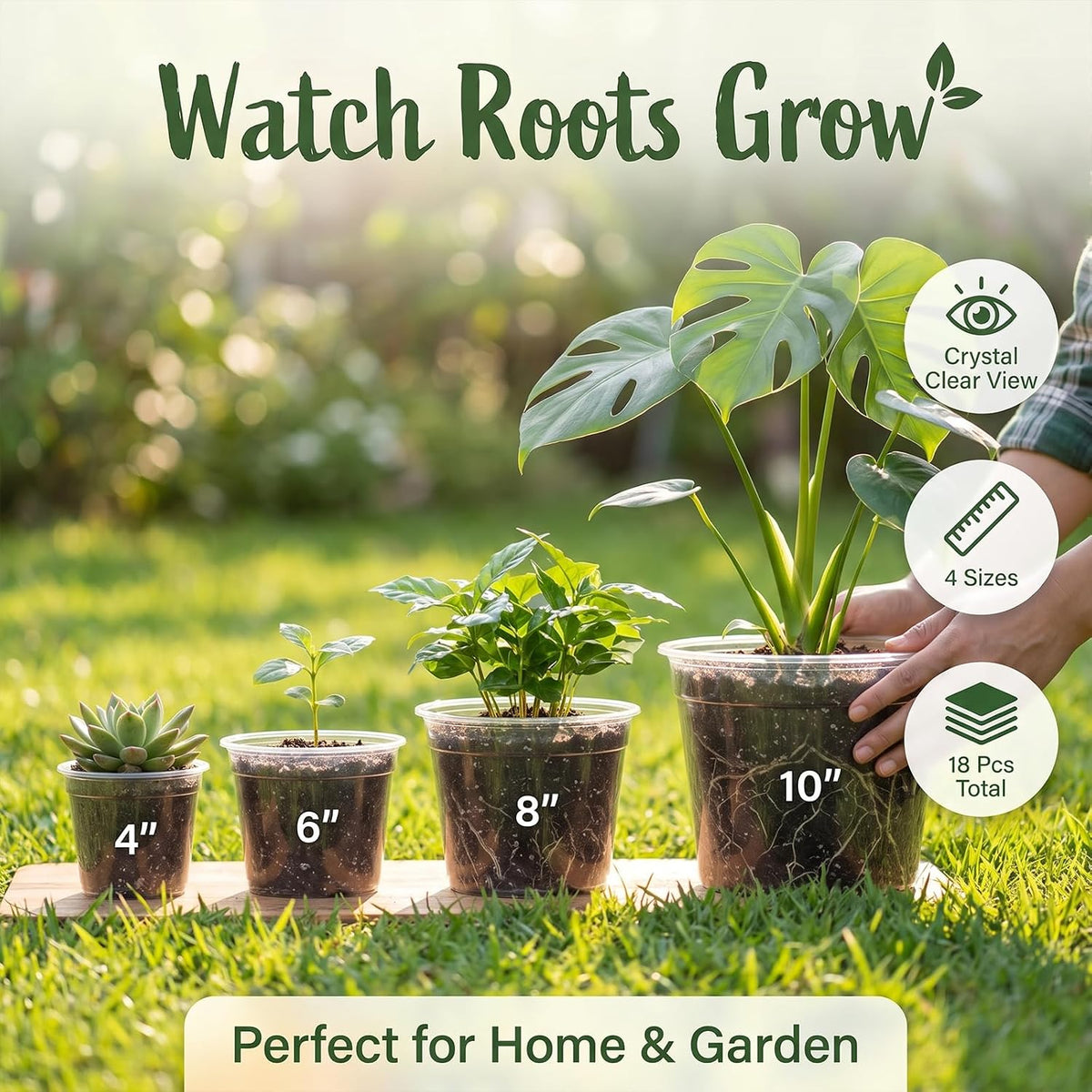 18-Pack Clear Nursery Pots with Drainage, Transplant Set, More Small Pots