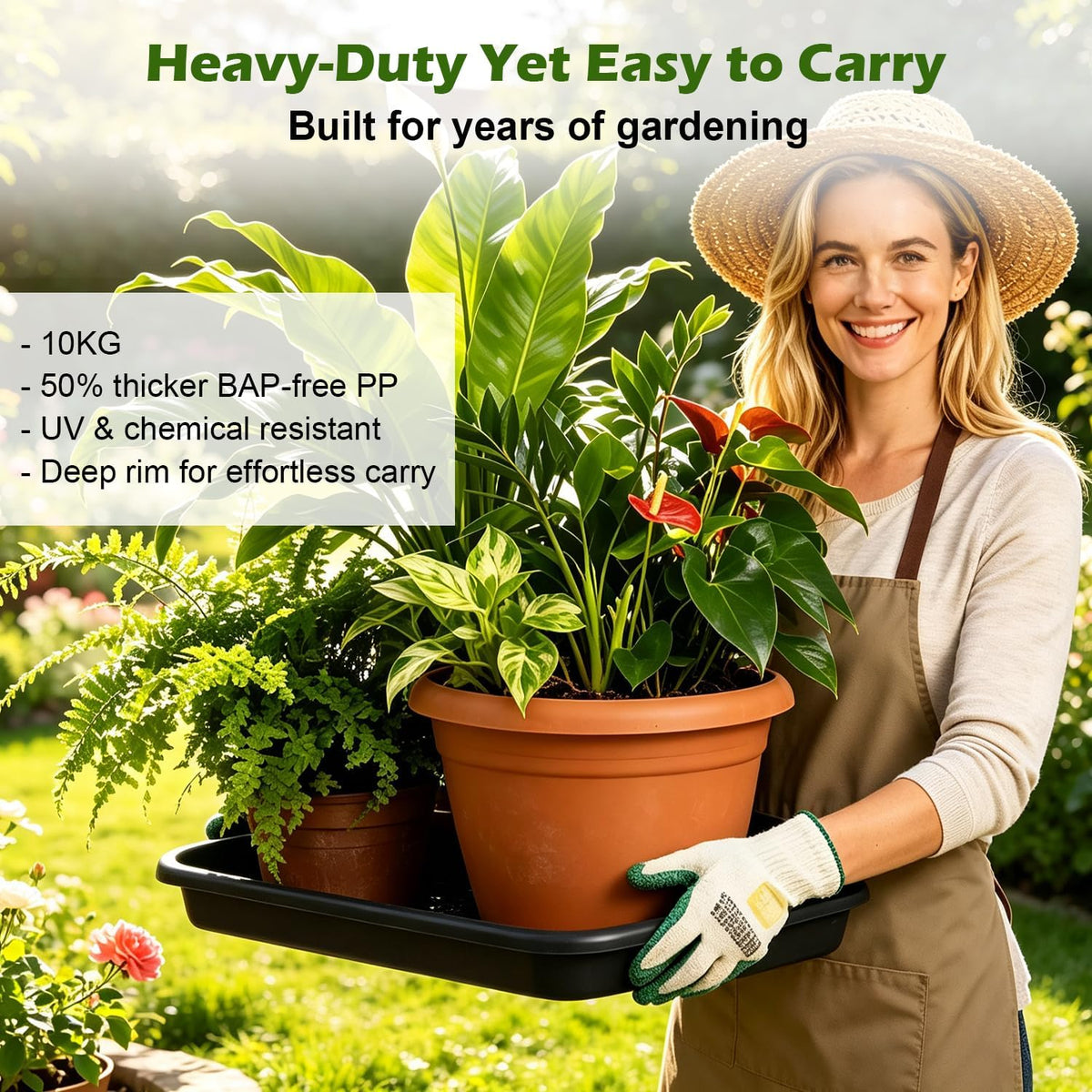 5 Pack Plant Potting Tray- Multifunctional Garden Tidy Tray, 17"x12", Black